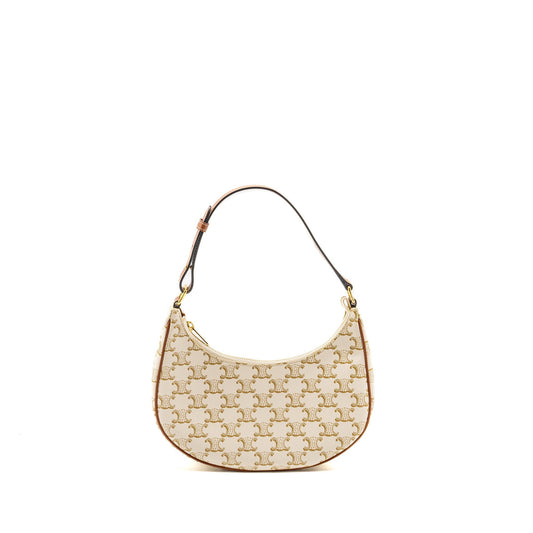 Celine Meduim Ava Purse Triomphe Canvas/Calfskin White/Brown