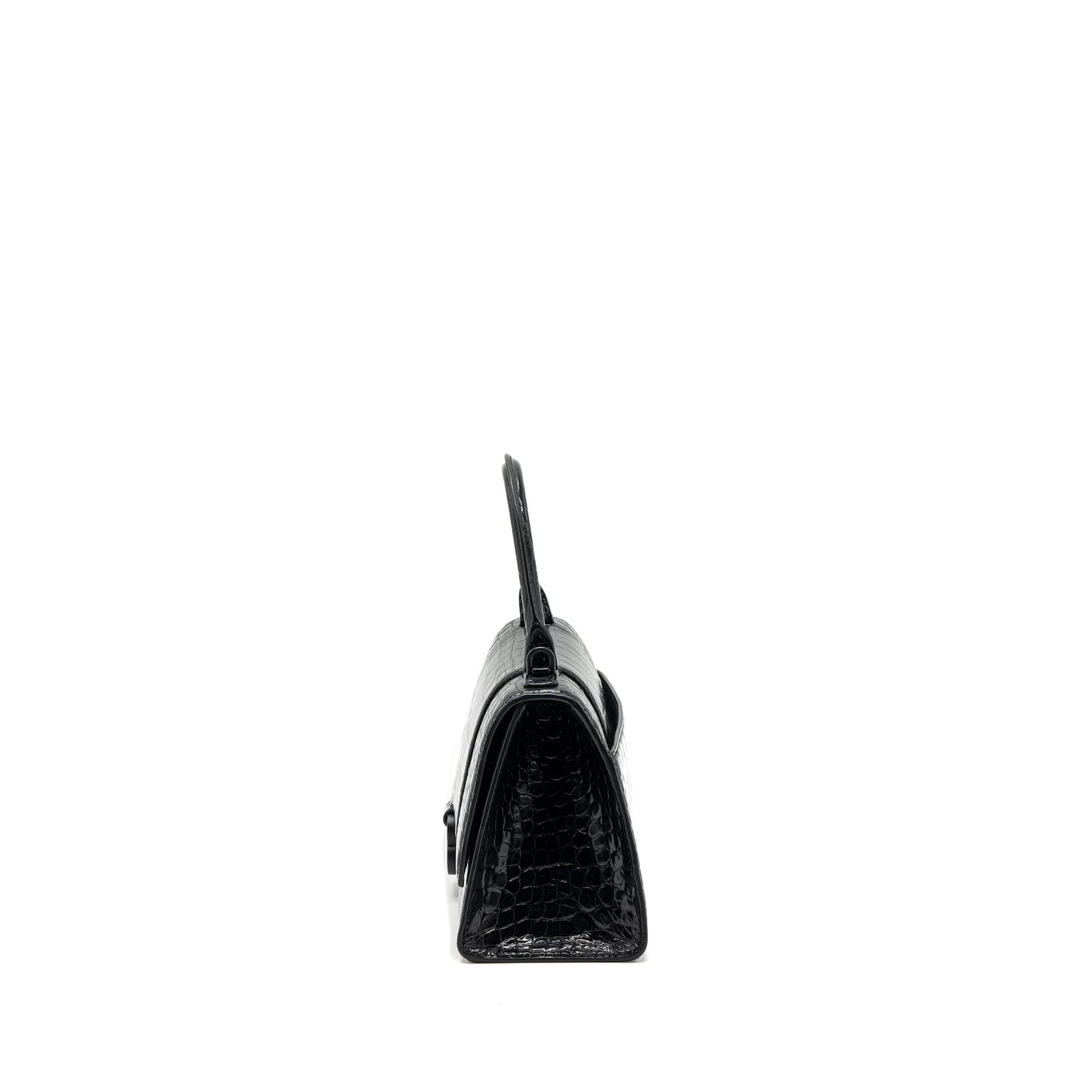 Balenciaga Hourglass S Crocodile-Embossed Calfskin So Black