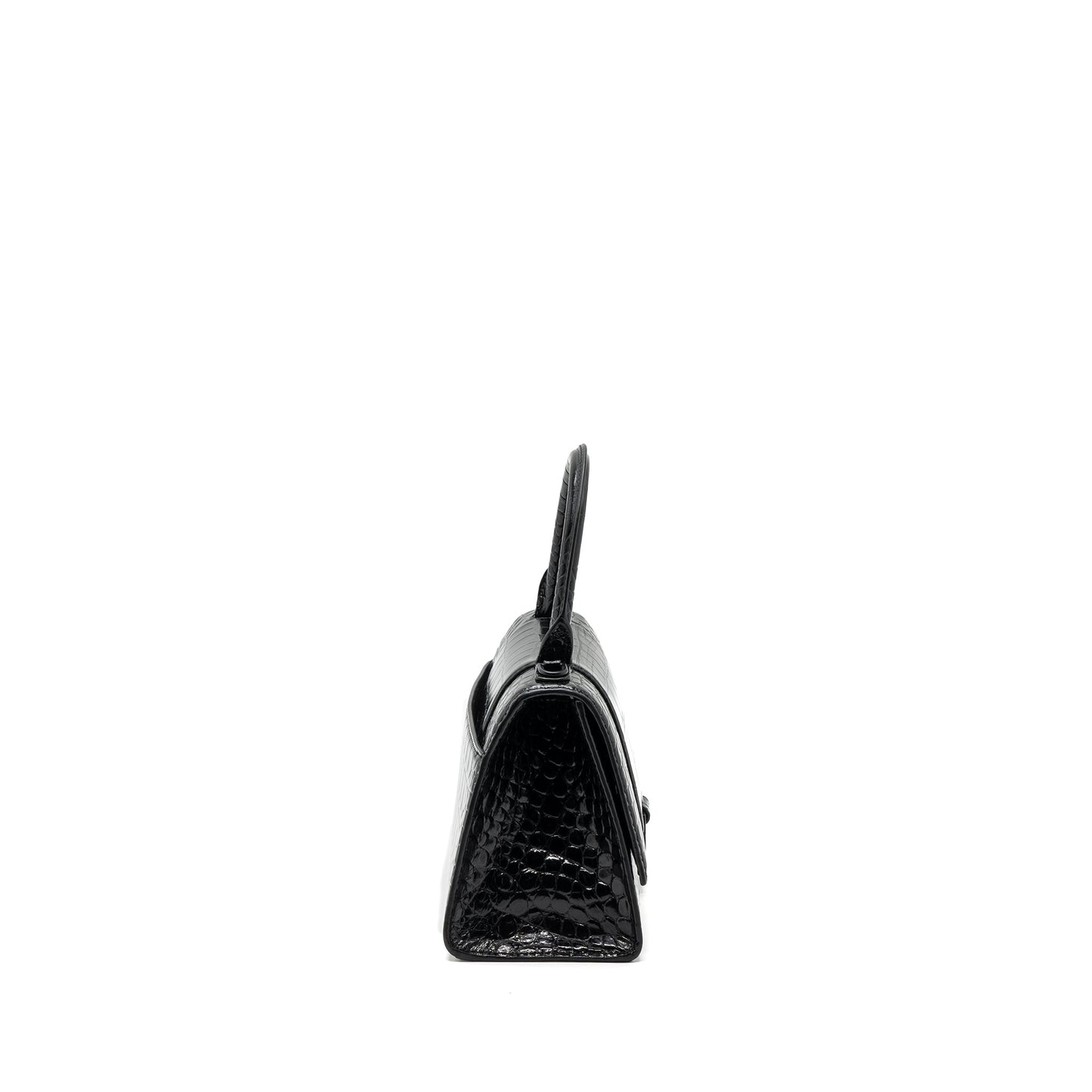 Balenciaga Hourglass S Crocodile-Embossed Calfskin So Black