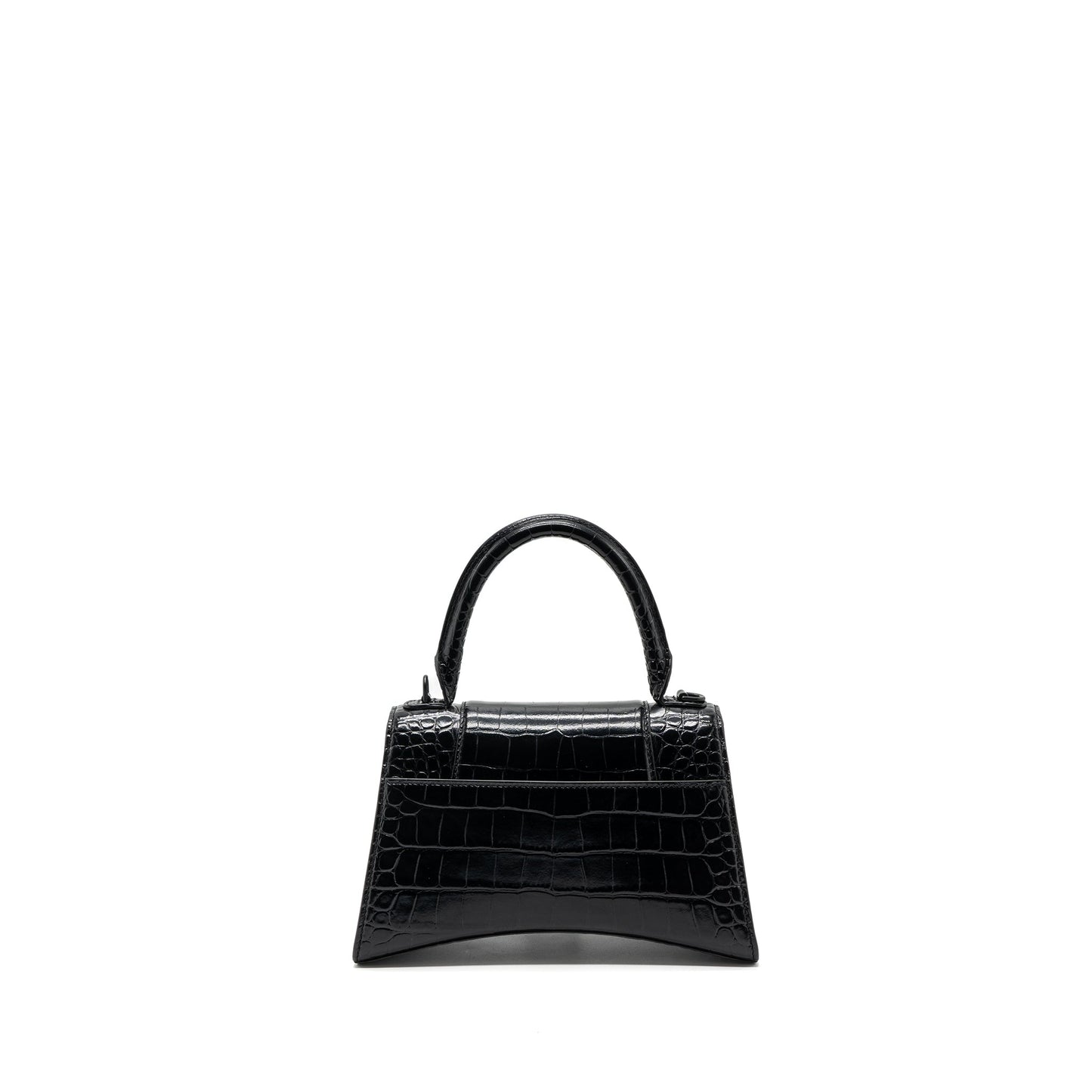 Balenciaga Hourglass S Crocodile-Embossed Calfskin So Black