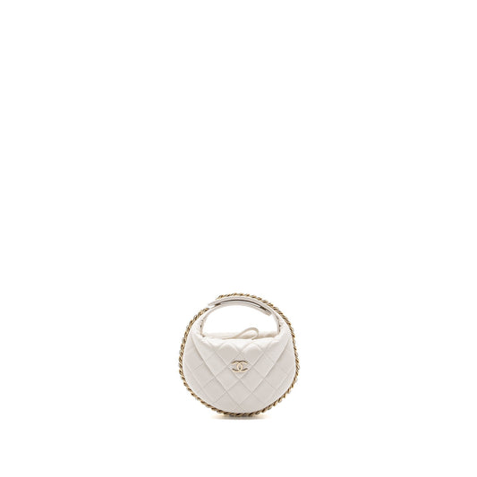 Chanel 23C round clutch lambskin white LGHW (microchip)