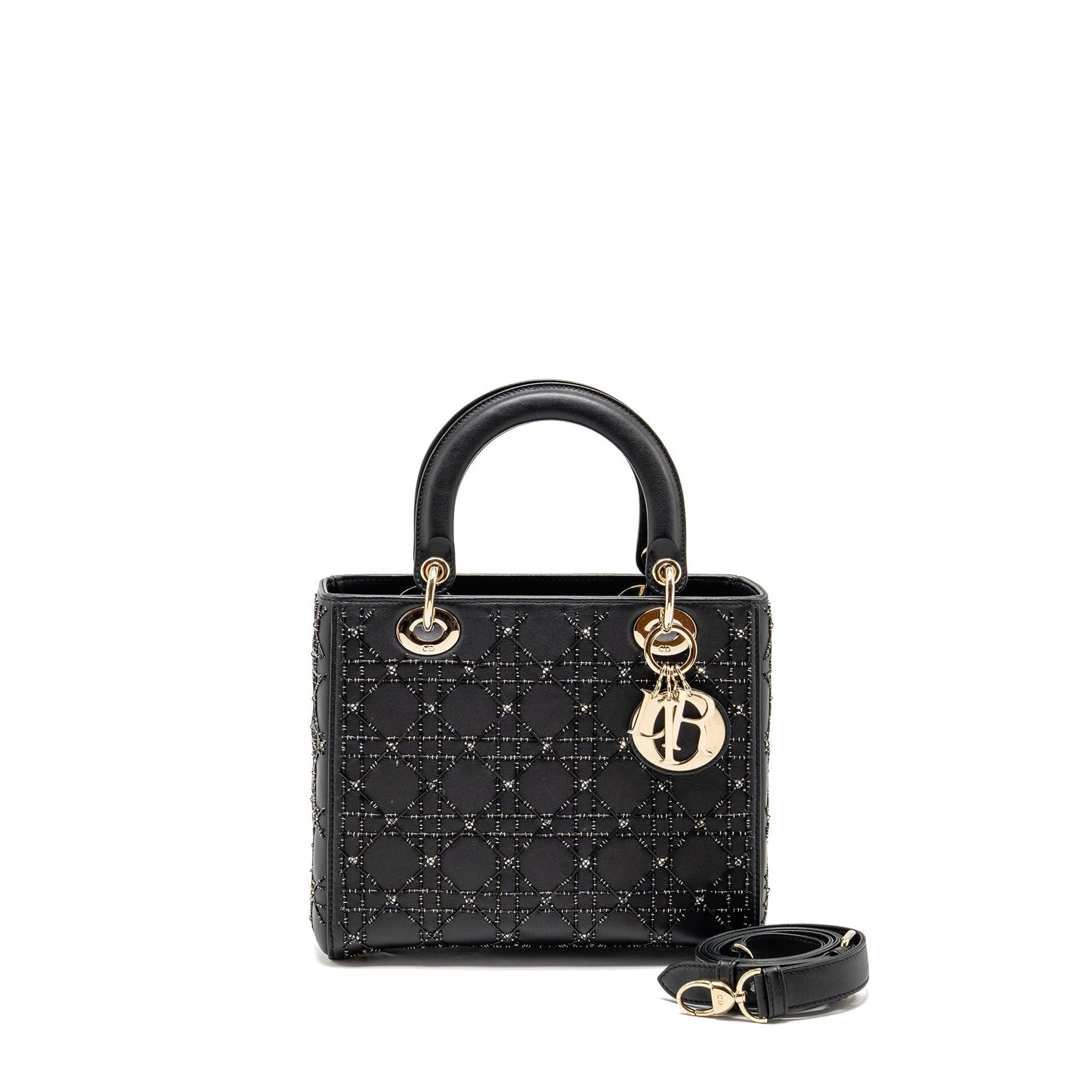 Dior Medium Lady Dior Embellished Cannage Limited Edition Calfskin Black