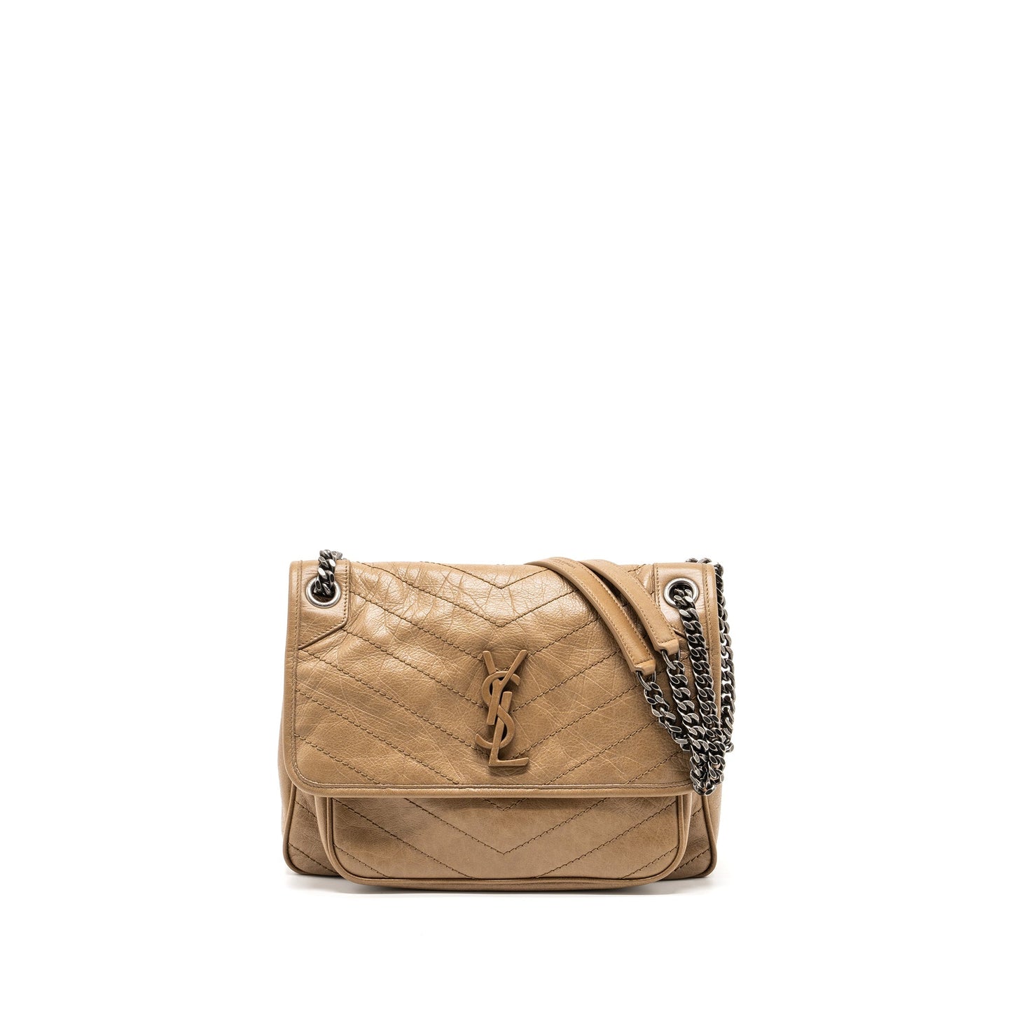 Saint Laurent Medium Niki Purse Crinkled Calfskin Dark Beige Ruthenium Hardware