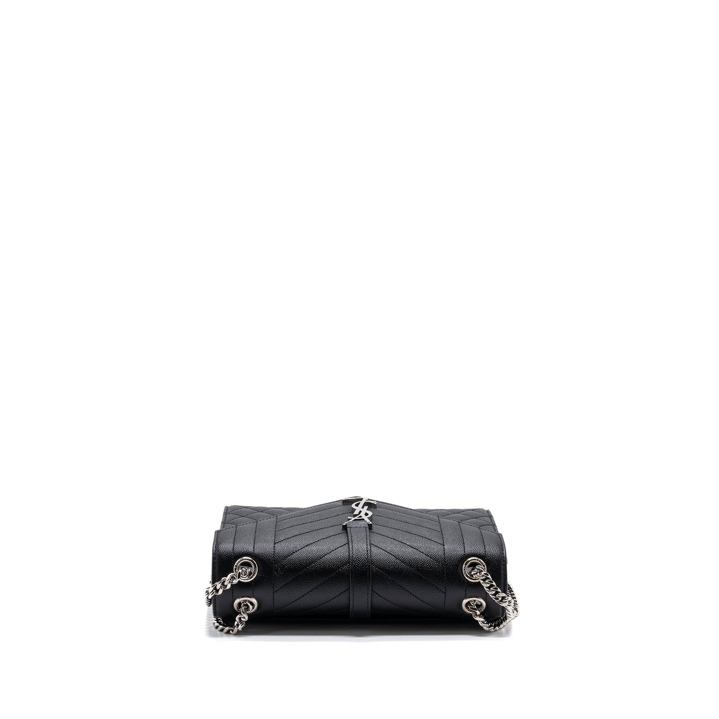 Saint Laurent/ Envelope Medium Chain Purse Grained Calfskin Mix Matelasse Black