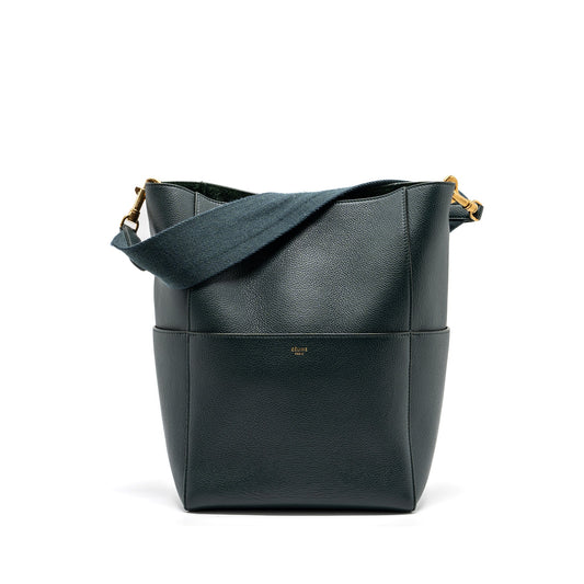 Celine Sangle bucket Purse calfskin dark green