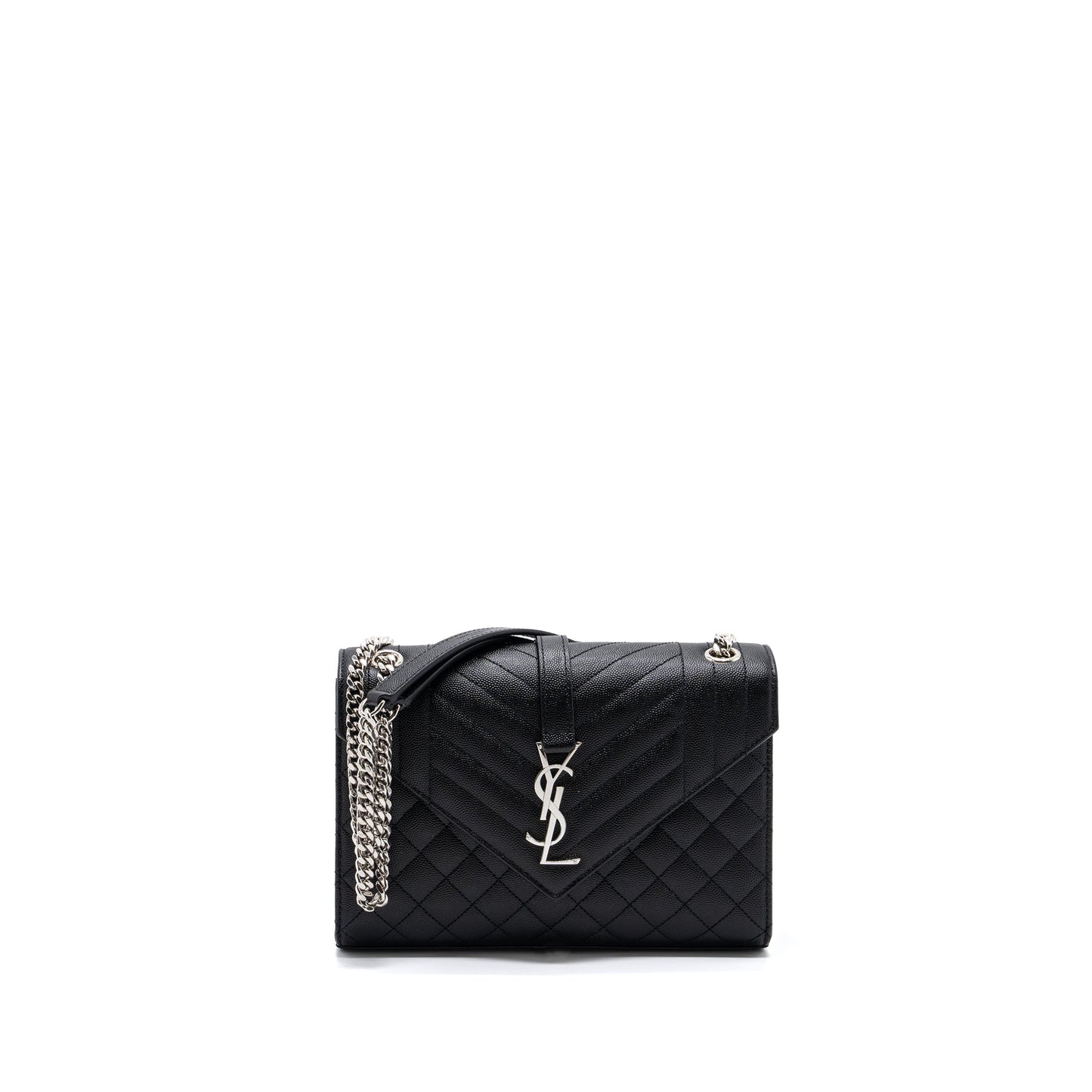 Saint Laurent/ Envelope Medium Chain Purse Grained Calfskin Mix Matelasse Black