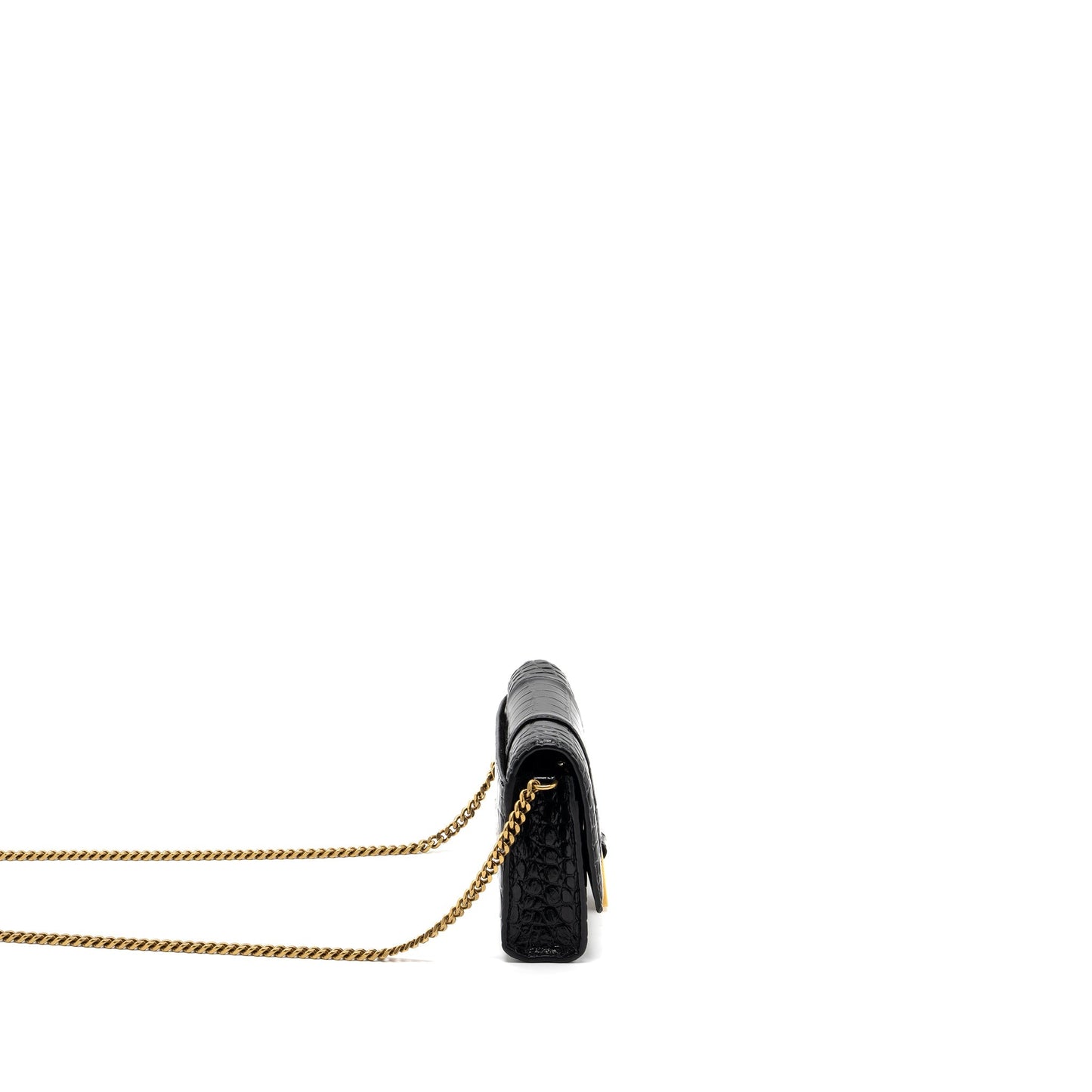 Balenciaga Hourglass Wallet On Chain Crocodile-Embossed Calfskin Black