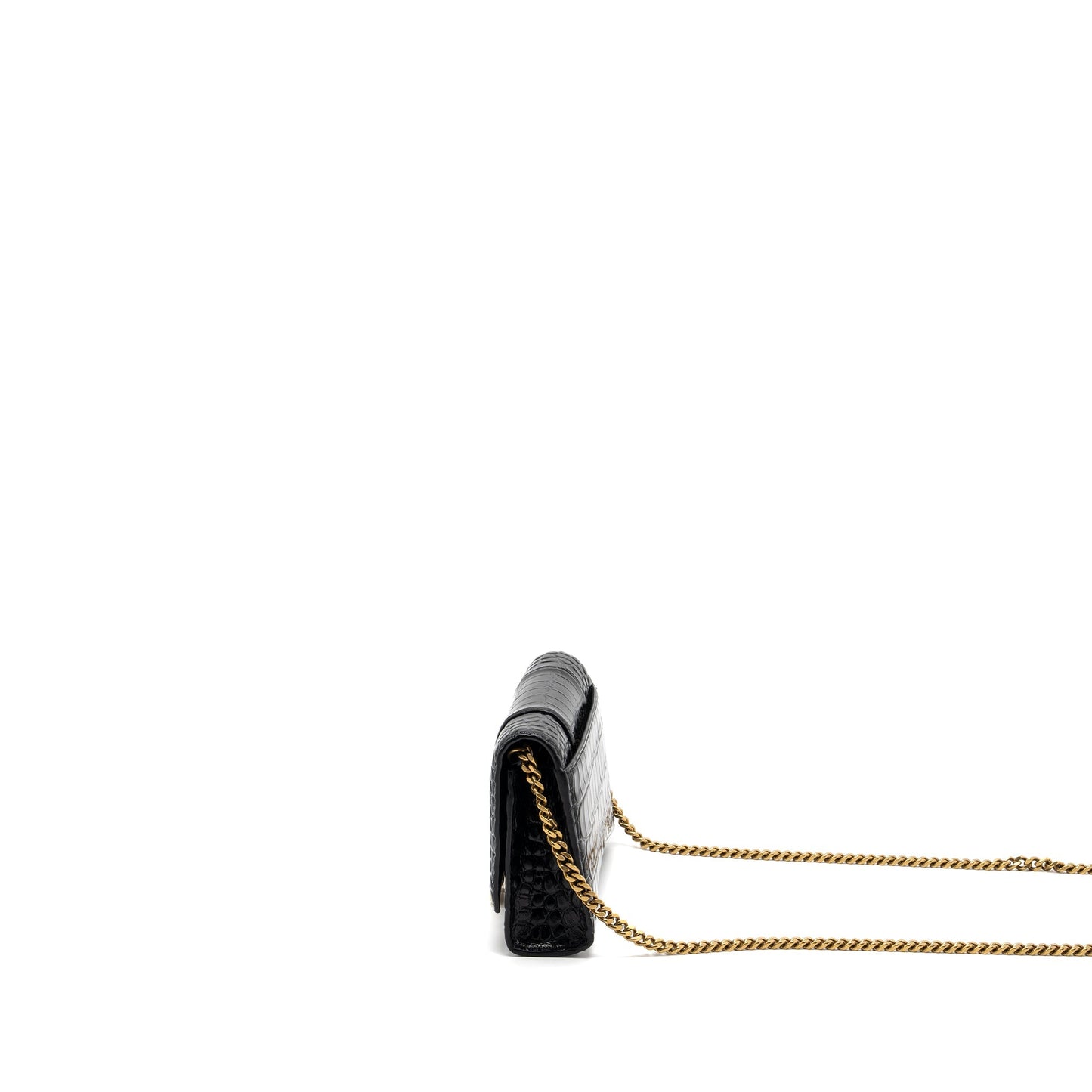 Balenciaga Hourglass Wallet On Chain Crocodile-Embossed Calfskin Black