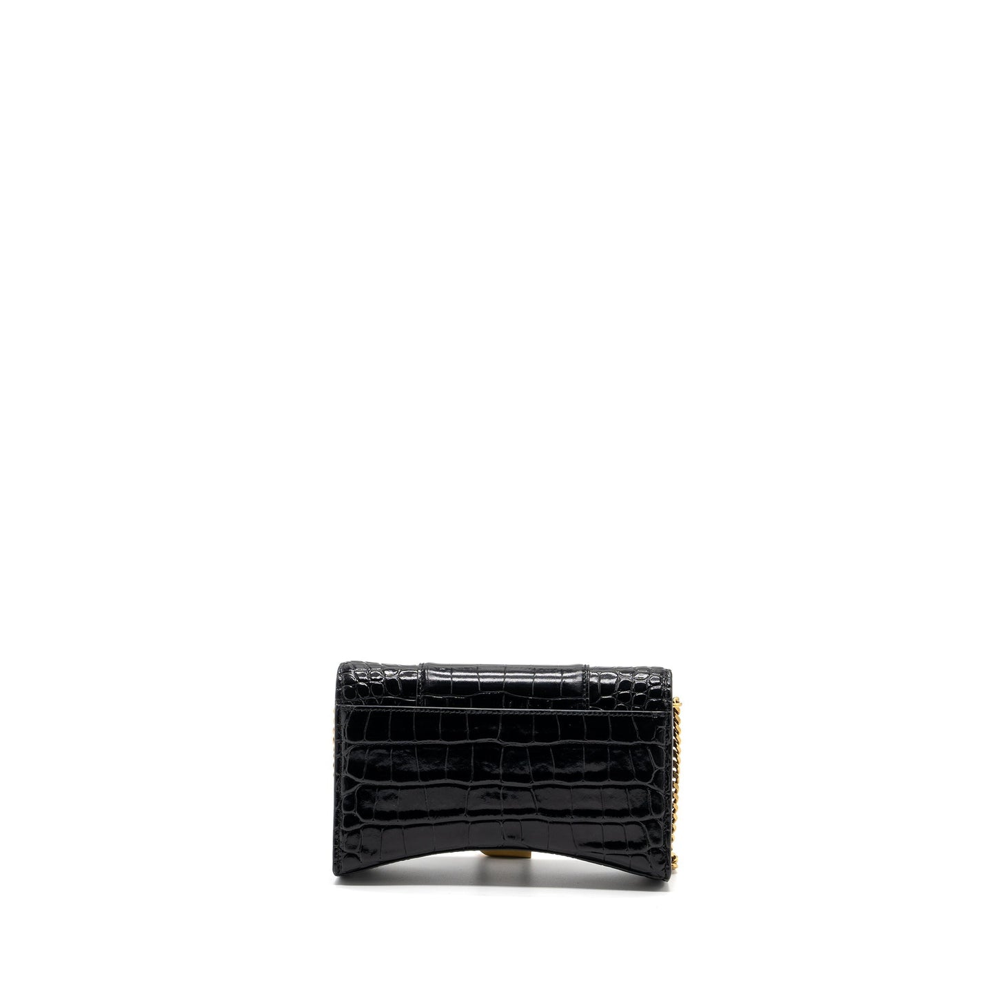 Balenciaga Hourglass Wallet On Chain Crocodile-Embossed Calfskin Black