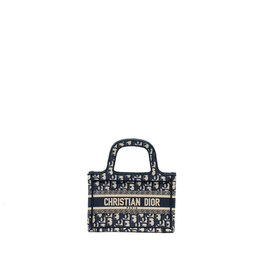 DIOR MINI BOOK TOTE BLUE OBLIQUE EMBROIDERY