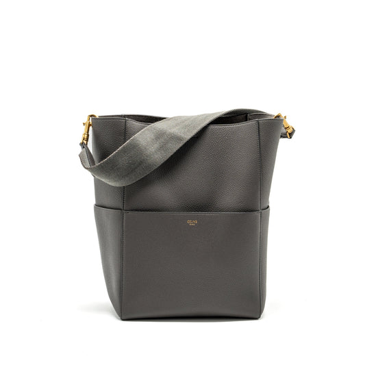 Celine Sangle Bucket Purse Grained Calfskin Grey