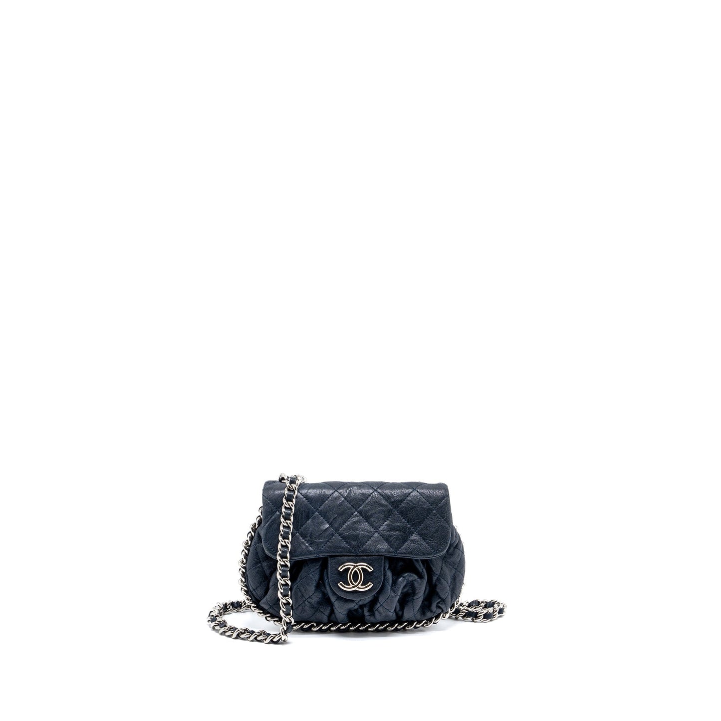 Chanel Mini Round Flap Bag With Chain Aged Calfskin Navy SHW