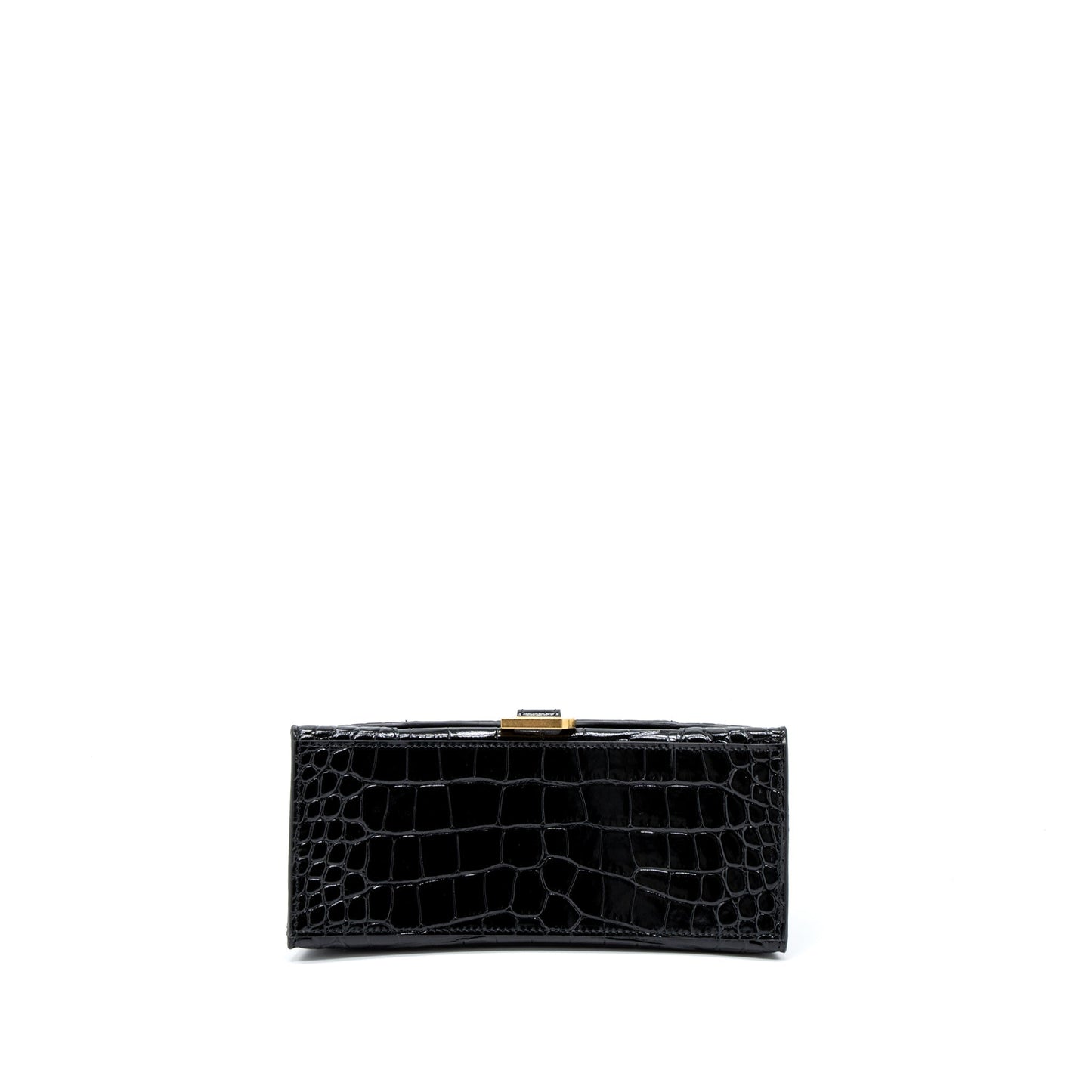 Balenciaga Hourglass Small Handbag Crocodile-Embossed Calfskin Black