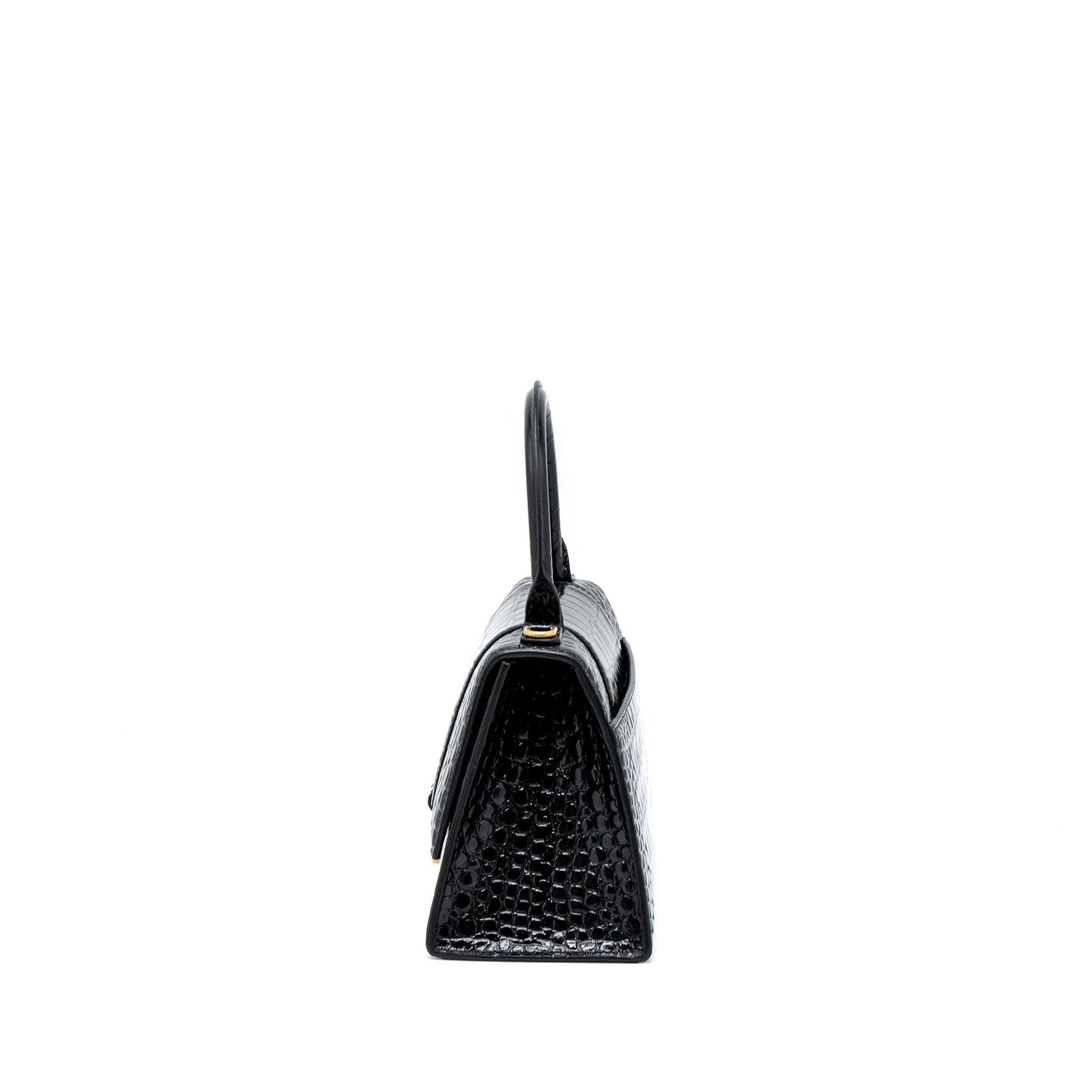 Balenciaga Hourglass Small Handbag Crocodile-Embossed Calfskin Black