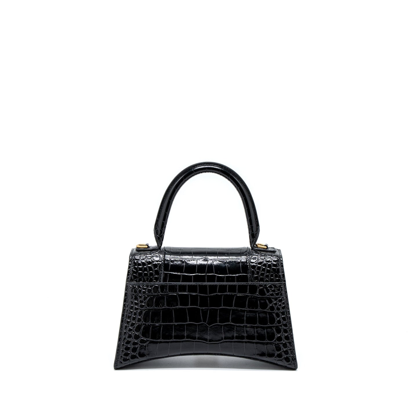 Balenciaga Hourglass Small Handbag Crocodile-Embossed Calfskin Black