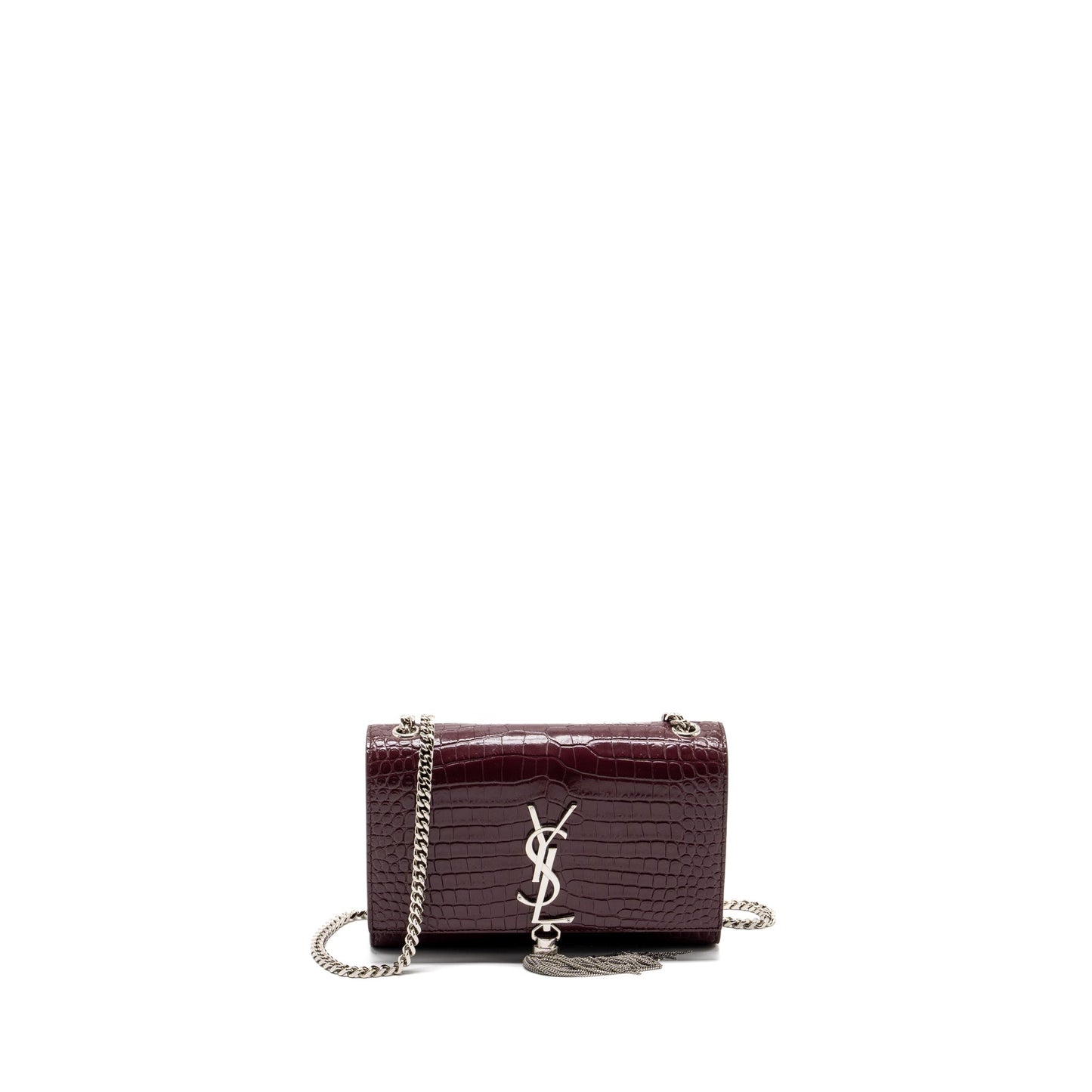 Saint Laurent/ Kate Purse Crocodile-Embossed Calfskin Burgundy