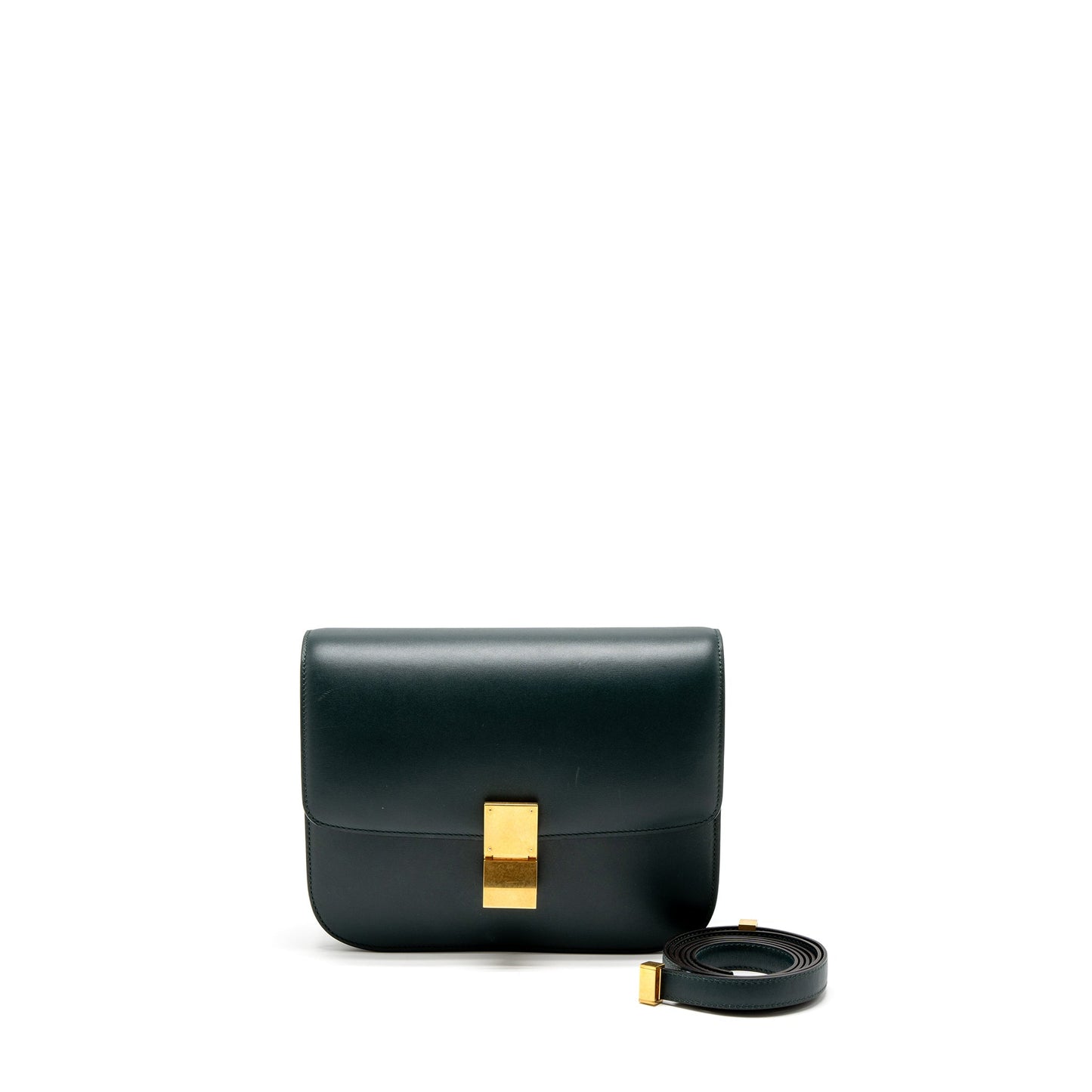 Celine Medium Classic Box Purse Calfskin Green Brushed