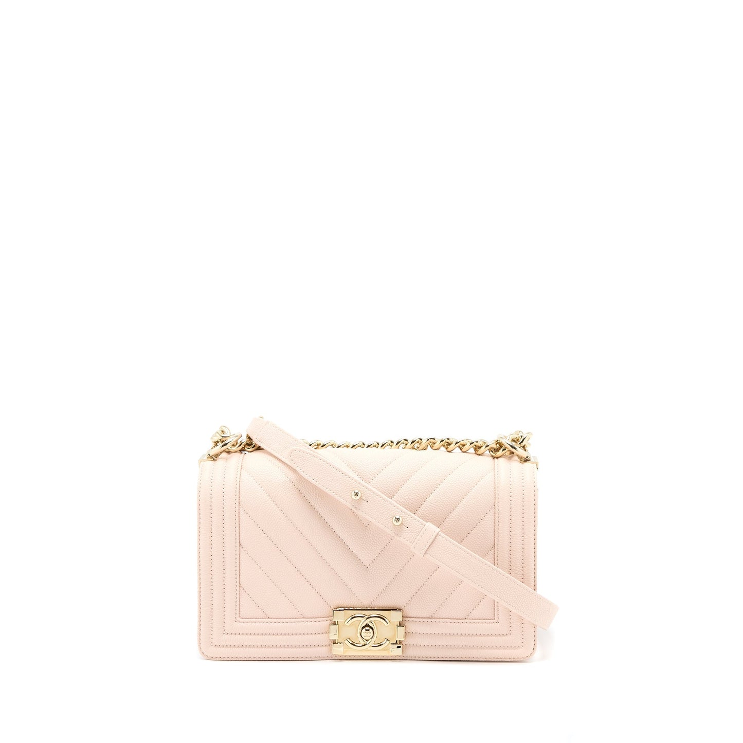 Chanel Medium Boy Bag Chevron Caviar Light Pink LGHW