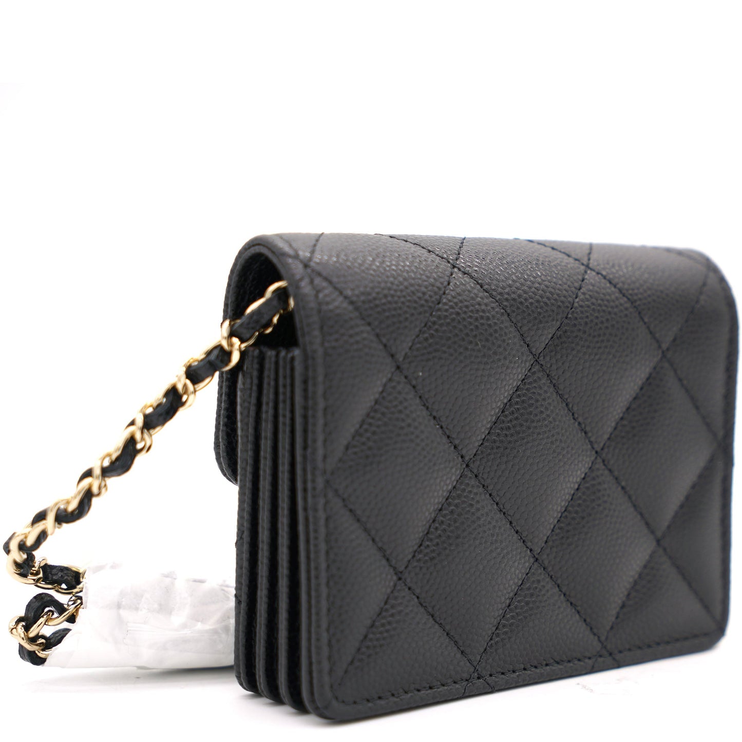 Chanel Black Caviar Leather Flap Card Holder with Chain