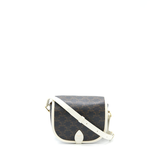 Celine Medium Folco Purse Triomphe Canvas/White