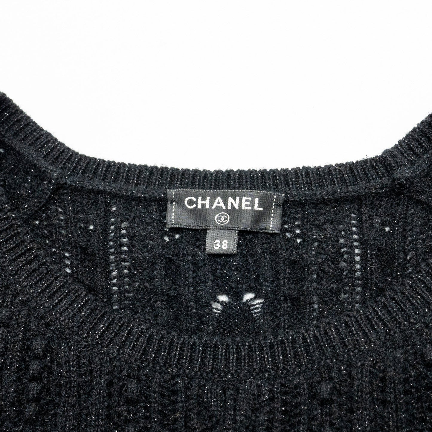 Chanel Size 38 Long-sleeve Dress Cashmere/Metal Polyester Black