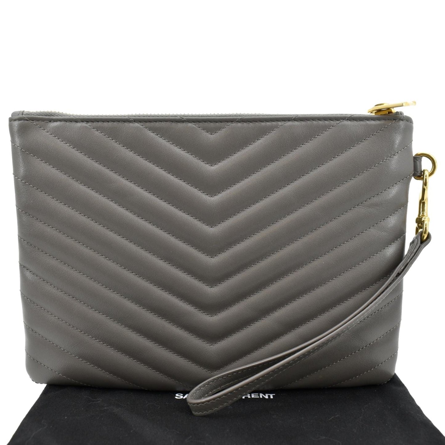 YVES SAINT LAURENT Monogram Leather Pouch Grey