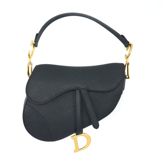 Dior Medium Saddle Purse With Strap Grained Calfskin Black