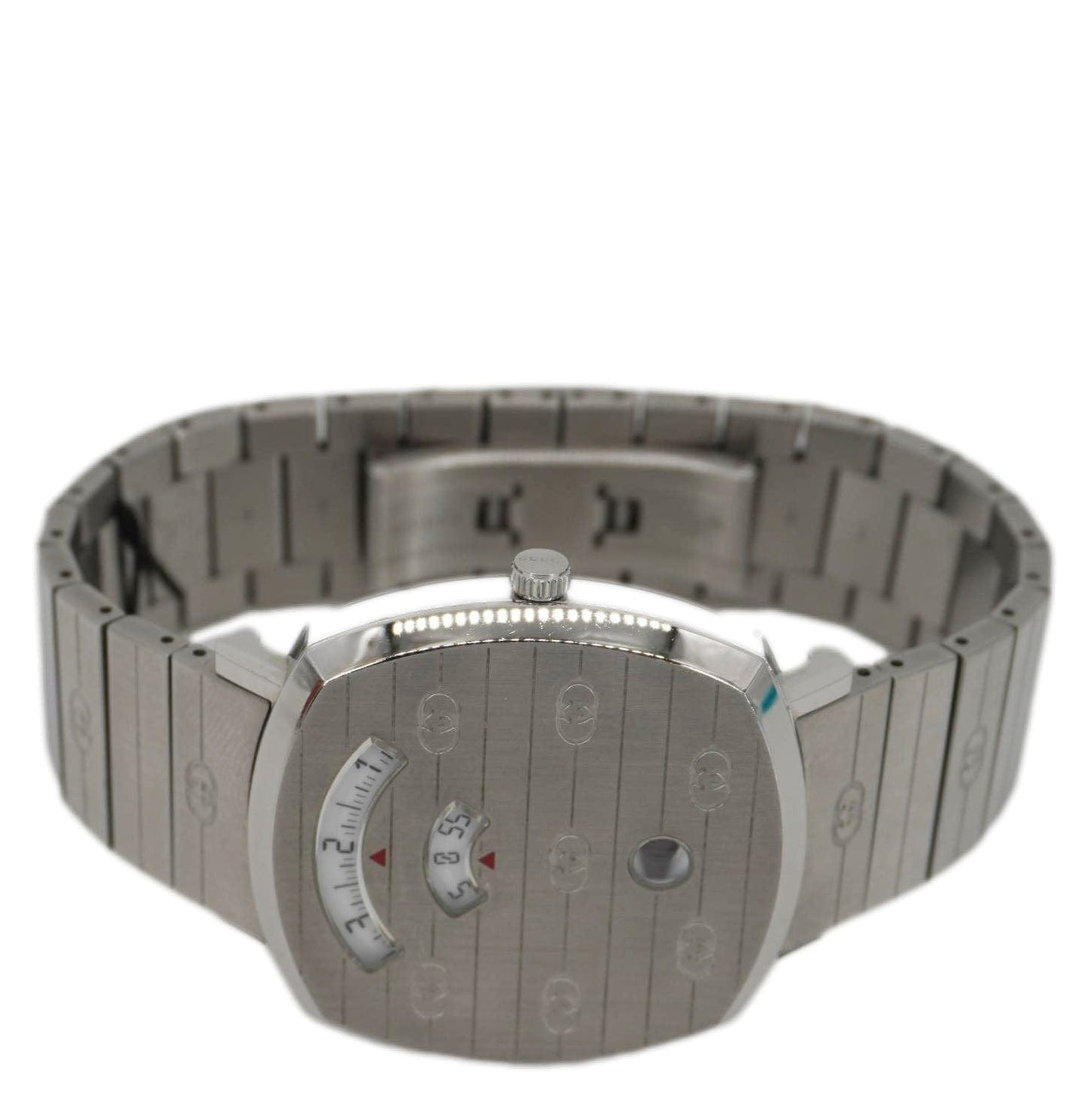 GUCCI Grip 1573 GG Engraved Quartz Silver Dial Stainless Steel Watch 35MM