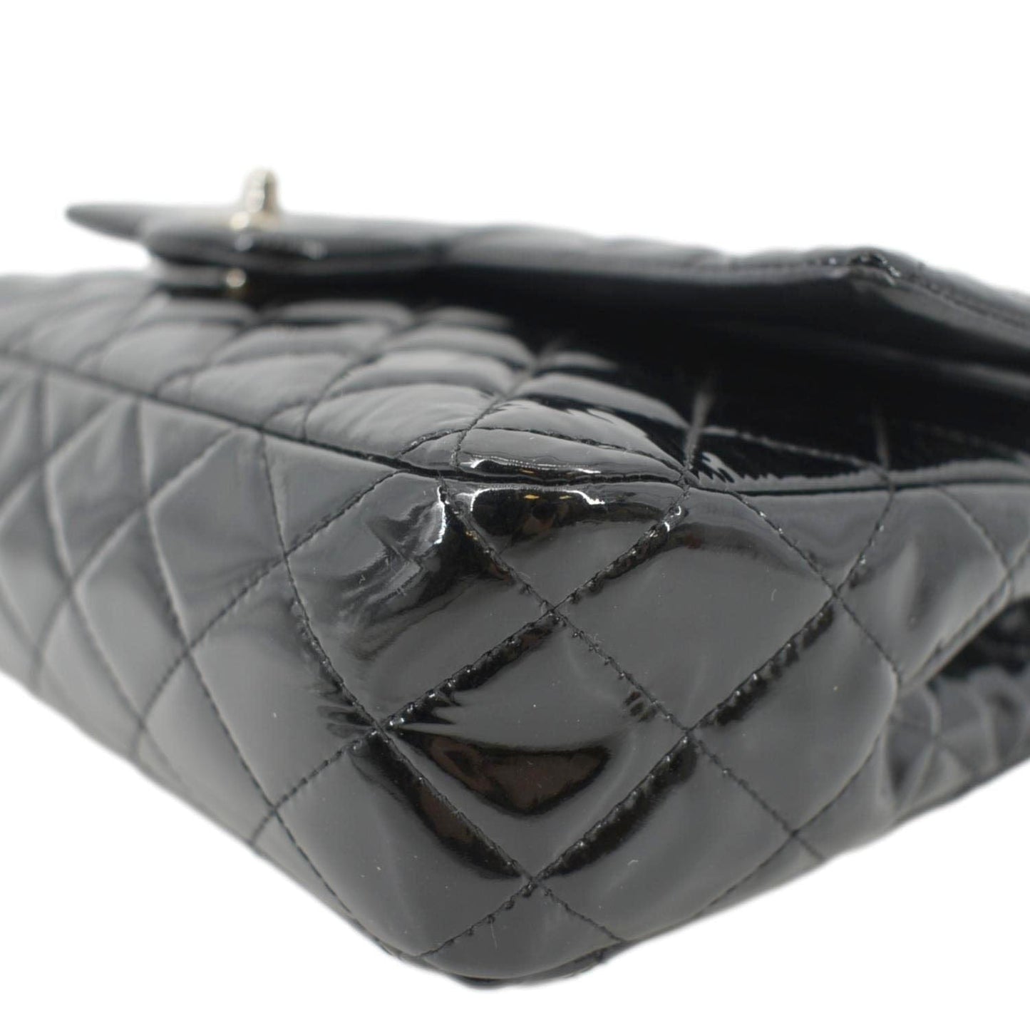 CHANEL Classic Medium Double Flap Patent Leather Shoulder Bag Black