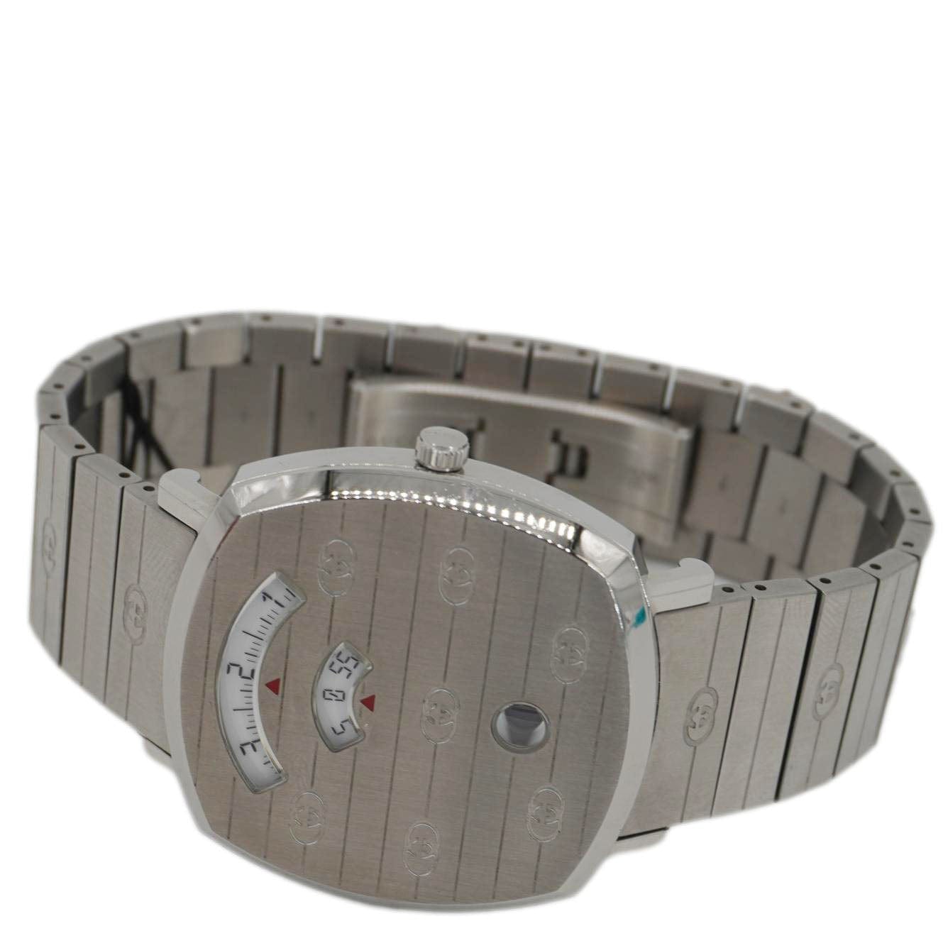 GUCCI Grip 1573 GG Engraved Quartz Silver Dial Stainless Steel Watch 35MM
