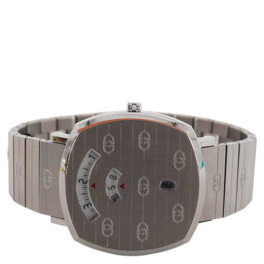 GUCCI Grip 1573 GG Engraved Quartz Silver Dial Stainless Steel Watch 35MM