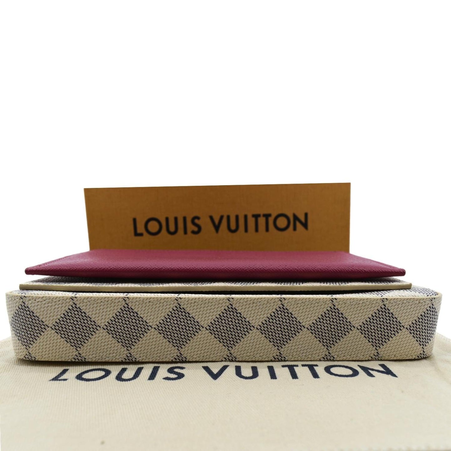 LOUIS VUITTON Studded Pochette Felicie Damier Azur Crossbody Bag White
