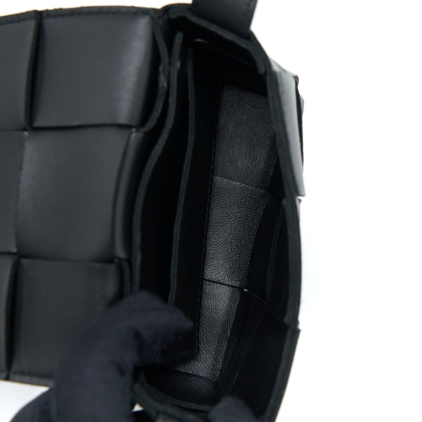 Bottega Veneta Mini Cassette Intrecciato Crossbody Purse Black