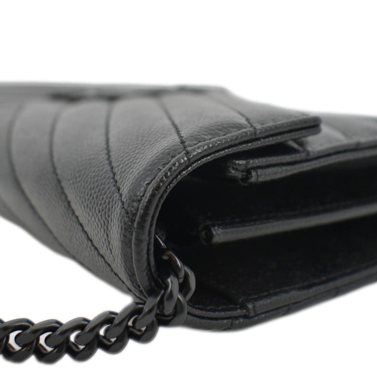 YVES SAINT LAURENT Cassandre Chain Wallet Leather Crossbody Bag Black