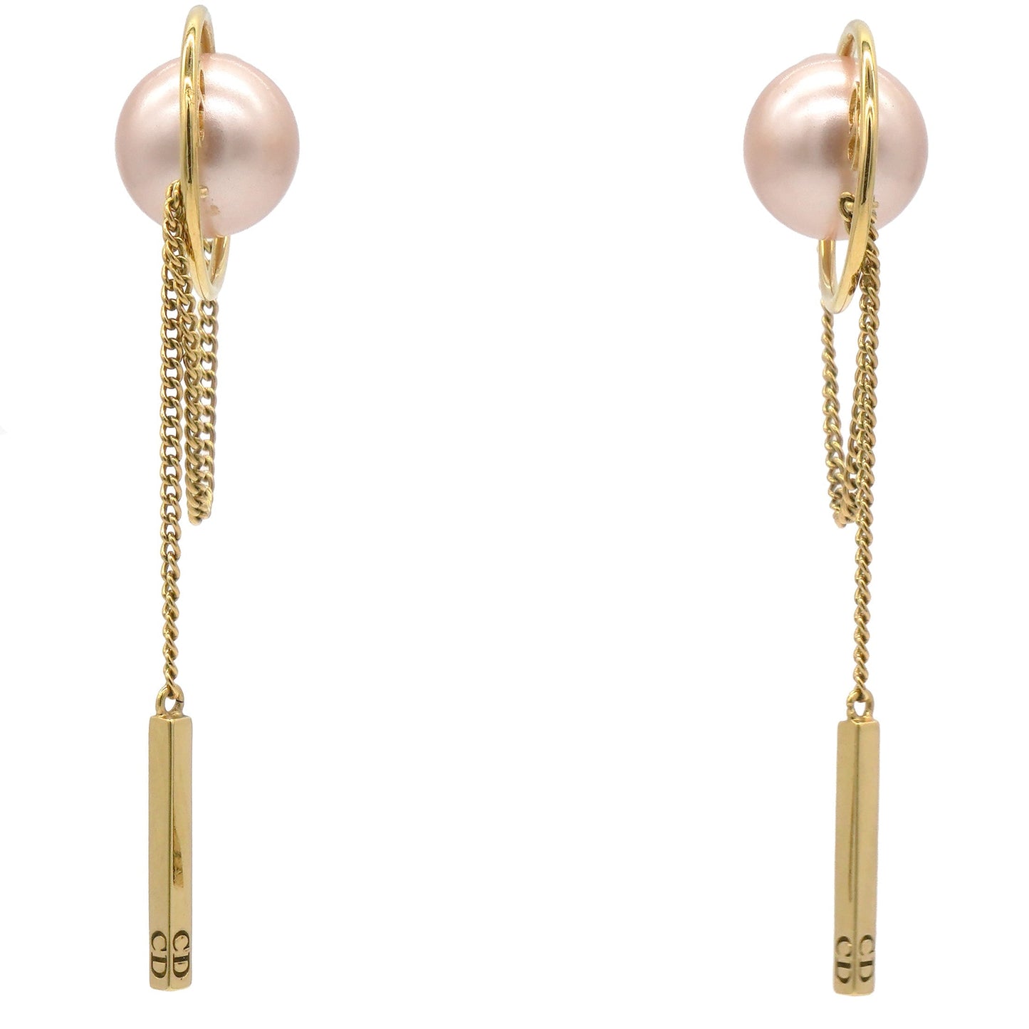 Dior Tribales Faux Pearl Gold Tone Chain Dangle Earrings