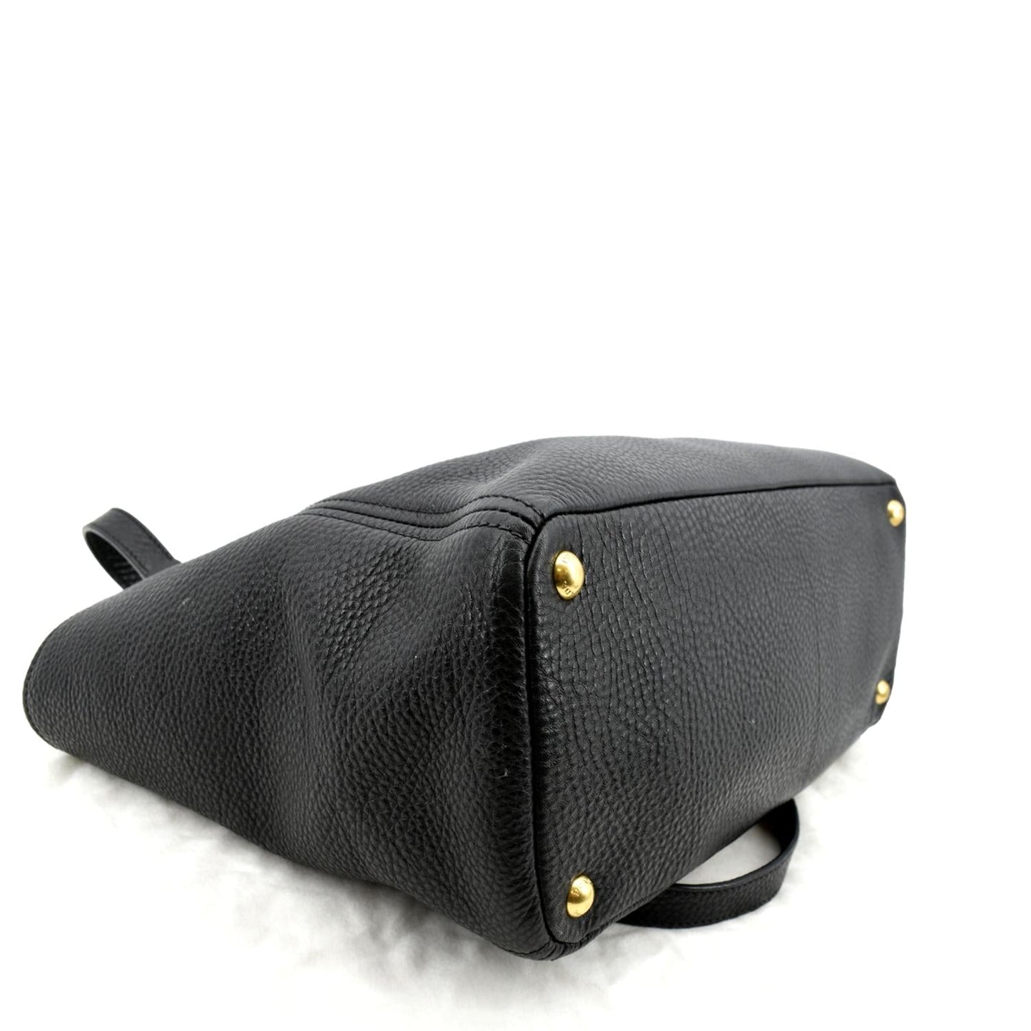 PRADA Vitello Daino Side-Pocket Leather Tote Shoulder Bag Black