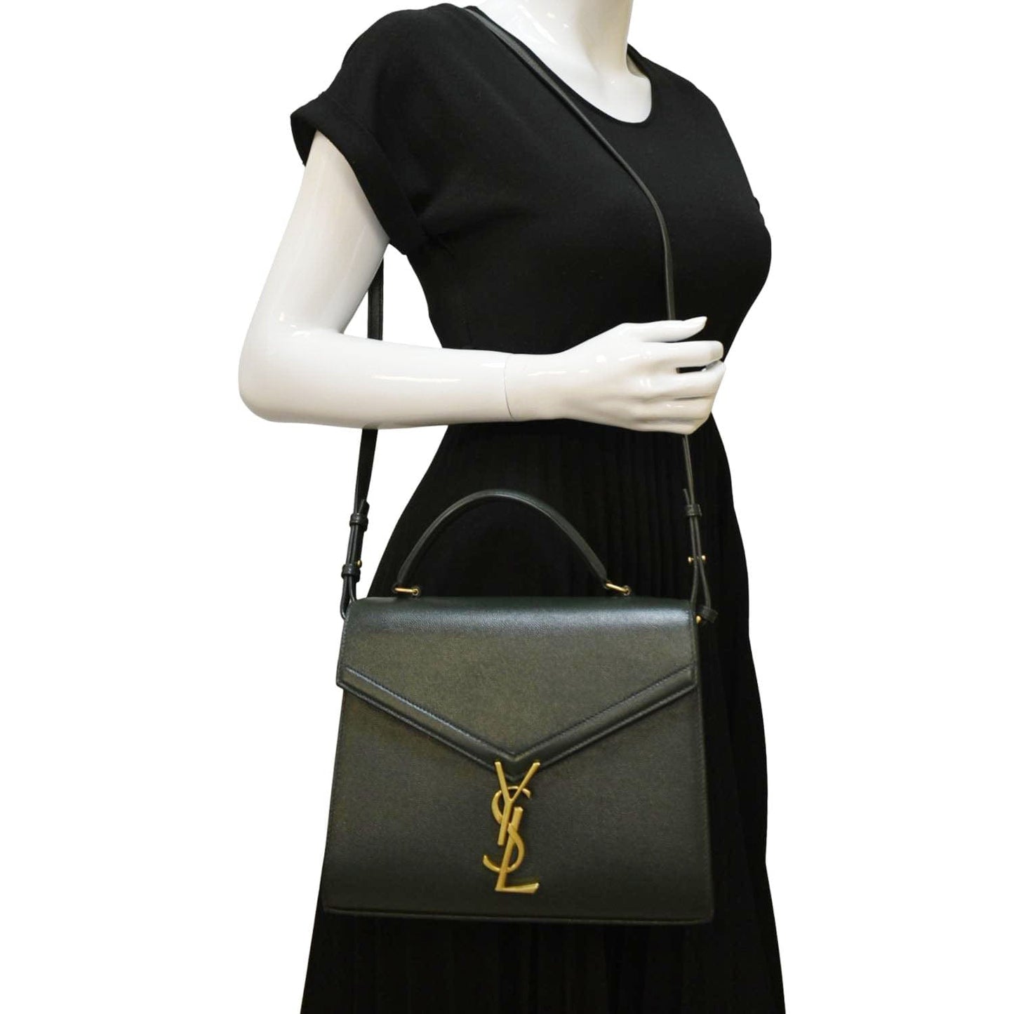 YVES SAINT LAURENT Cassandra Top Handle Leather Shoulder Bag Green