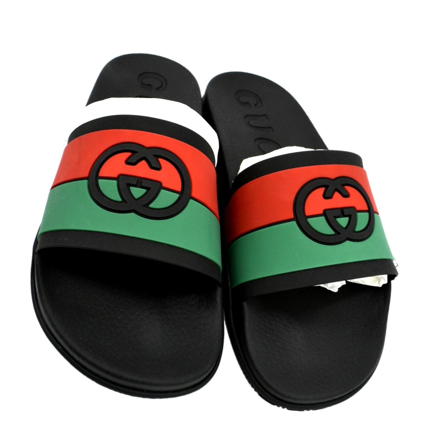 GUCCI Interlocking G Rubber Slides Sandals Black 655265 Size 11