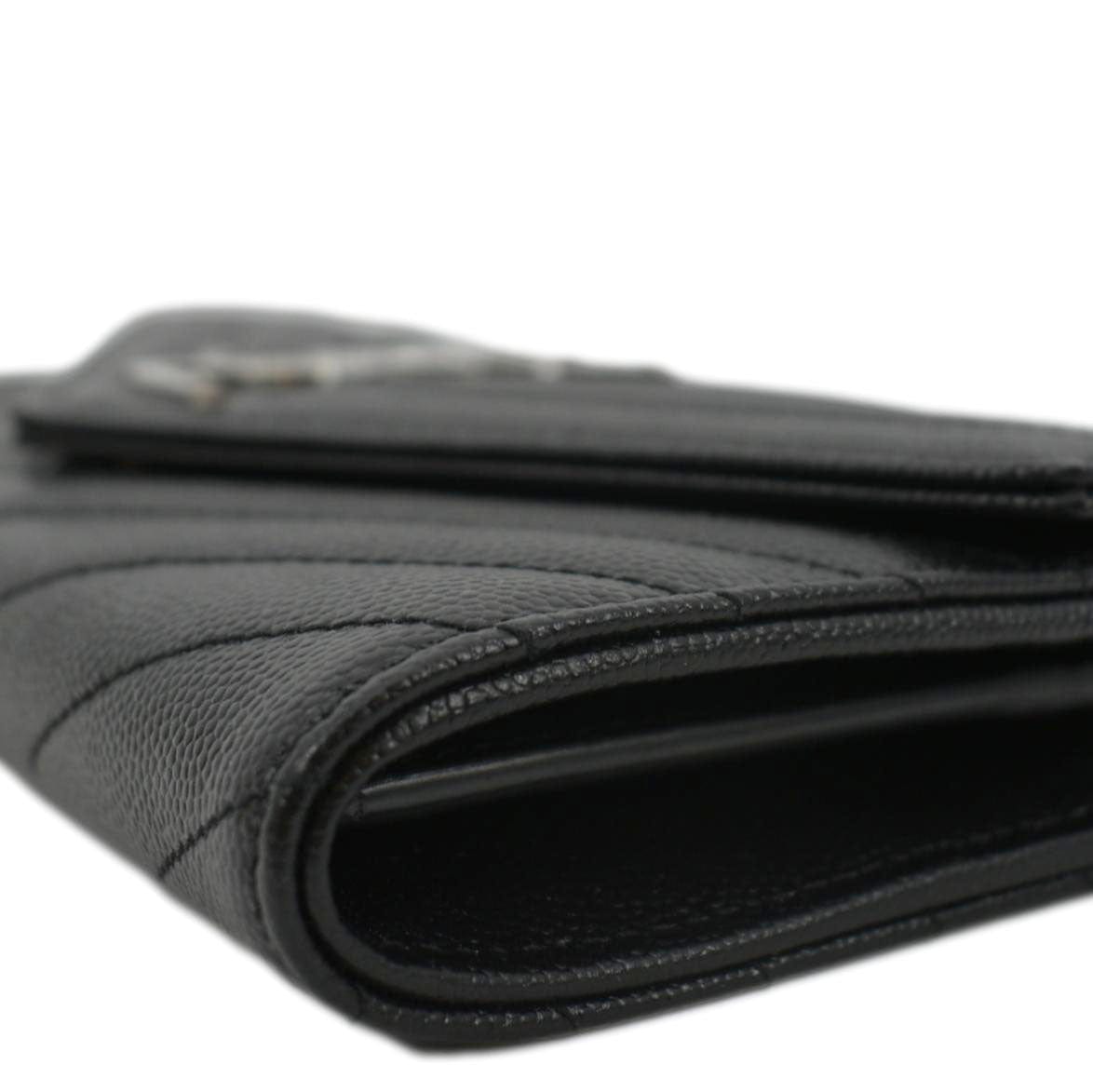 YVES SAINT LAURENT Monogram Grain De Poudre Leather Wallet Black