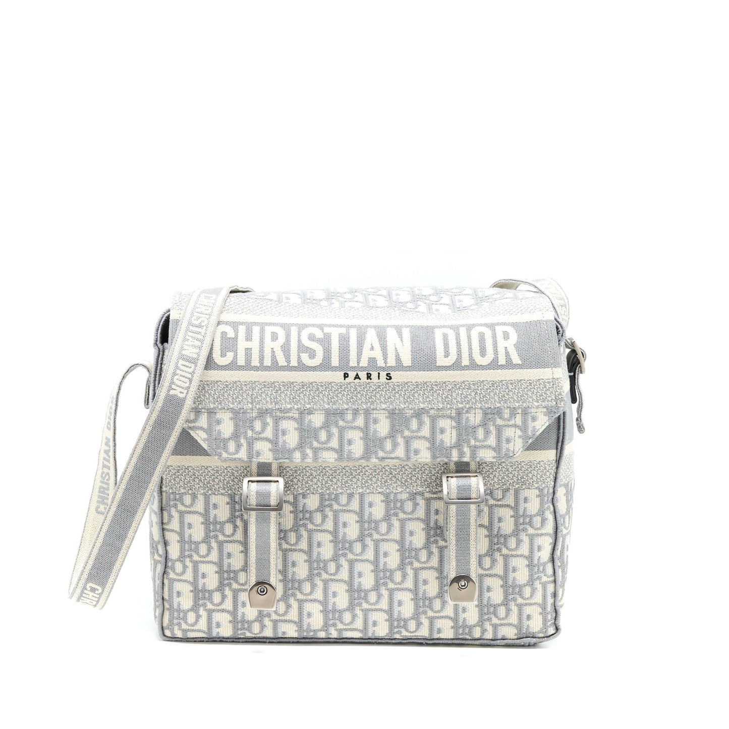 Dior Diorcamp Messenger Purse Oblique Embroidery Light Grey