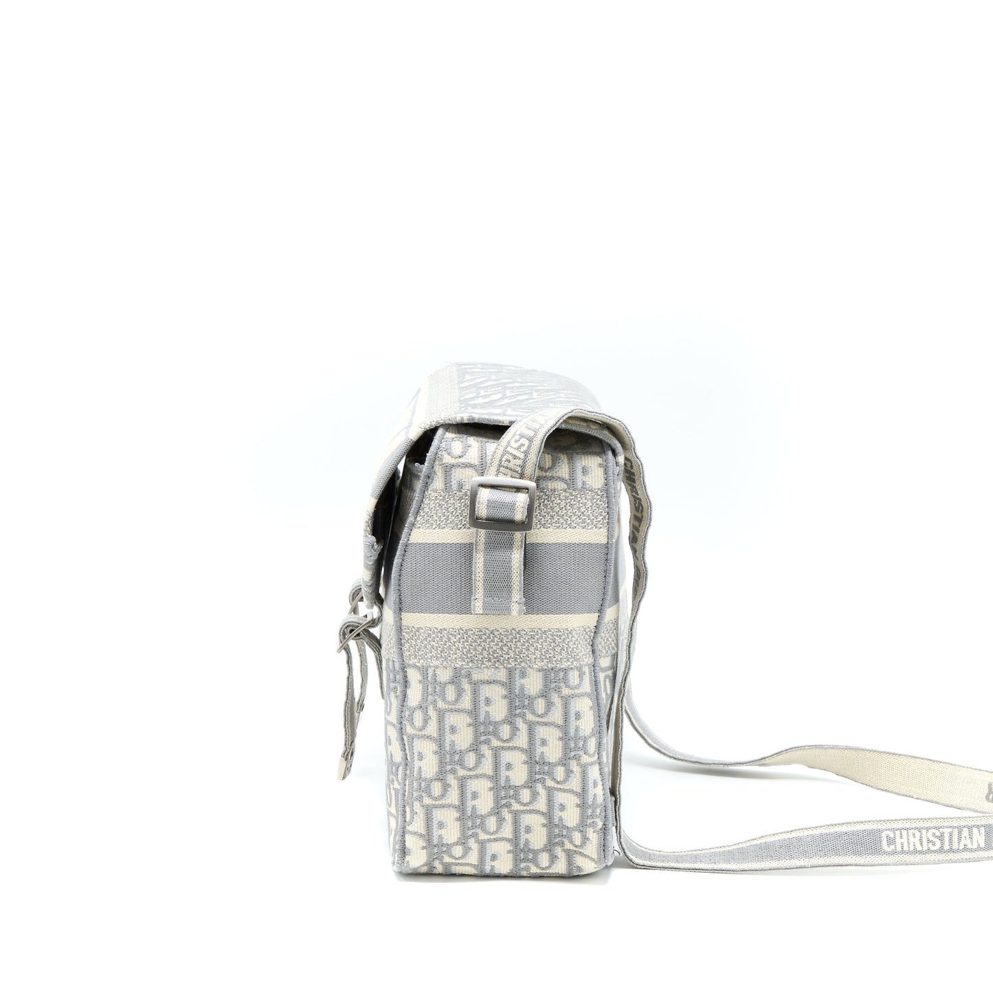 Dior Diorcamp Messenger Purse Oblique Embroidery Light Grey