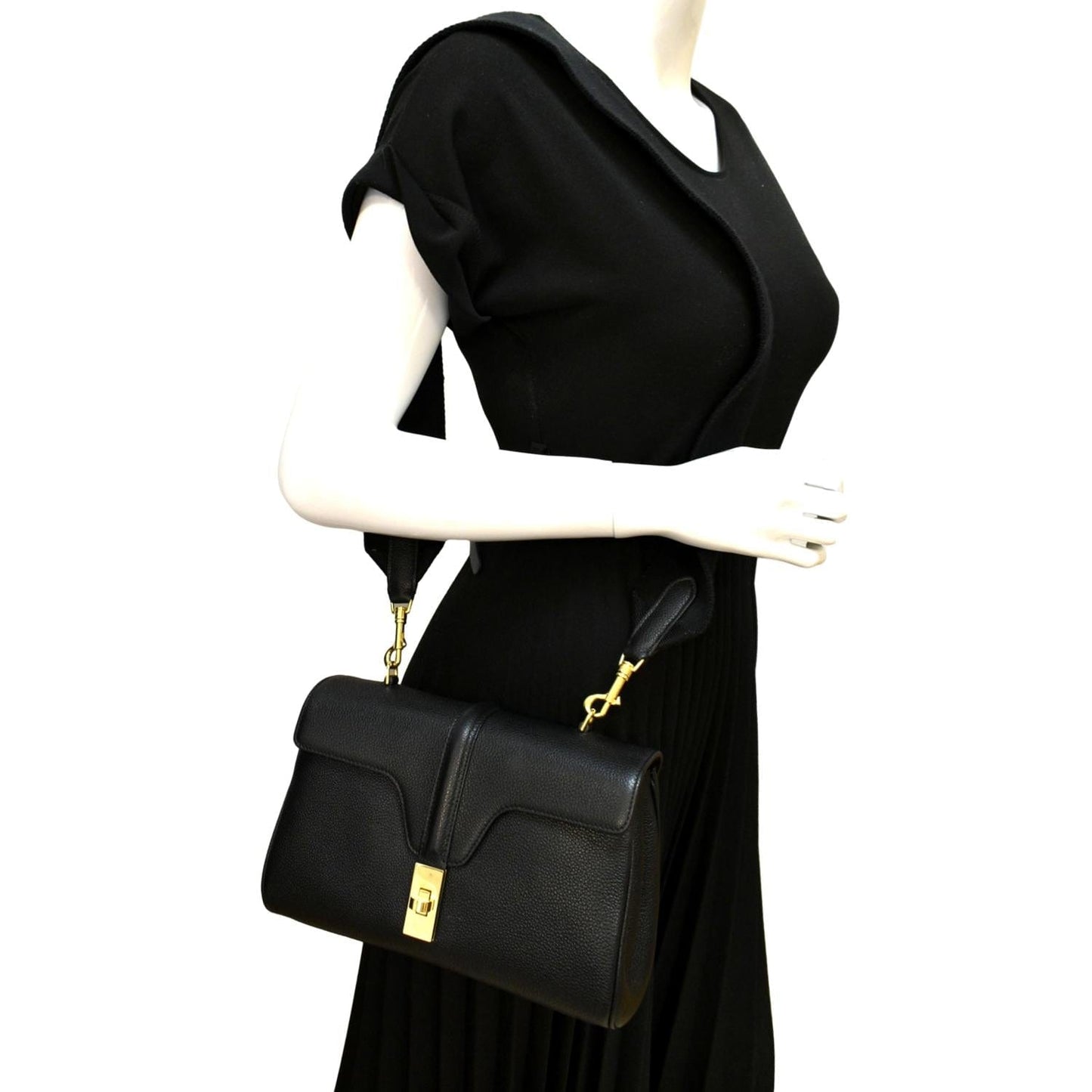 CELINE Teen 16 Calfskin Leather Crossbody Bag Black