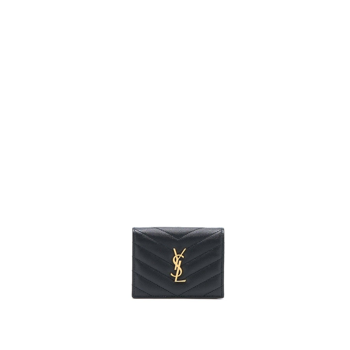 Saint Laurent / Pebbled Logo Plaque Cardholder Grained Calfskin Black