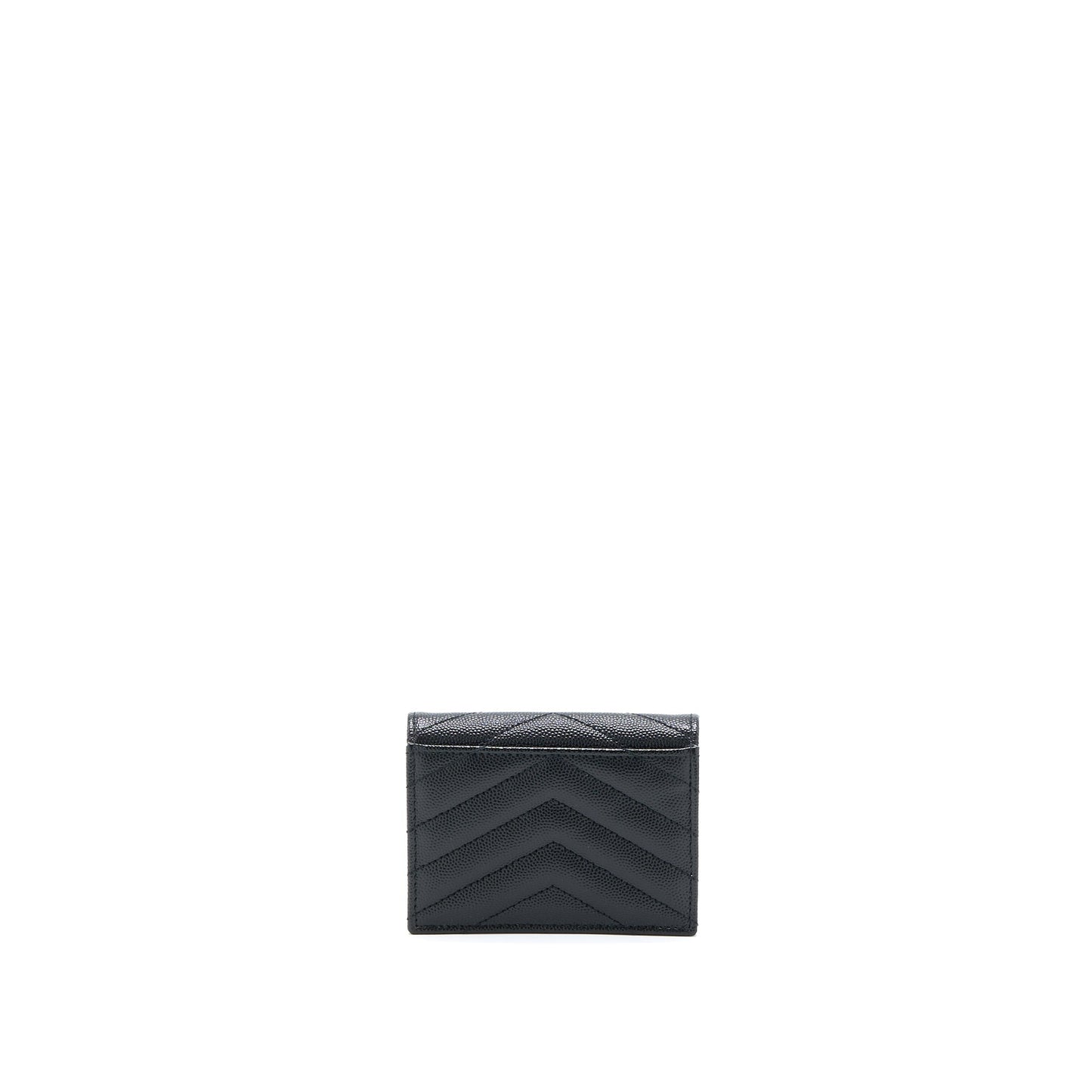 Saint Laurent / Pebbled Logo Plaque Cardholder Grained Calfskin Black