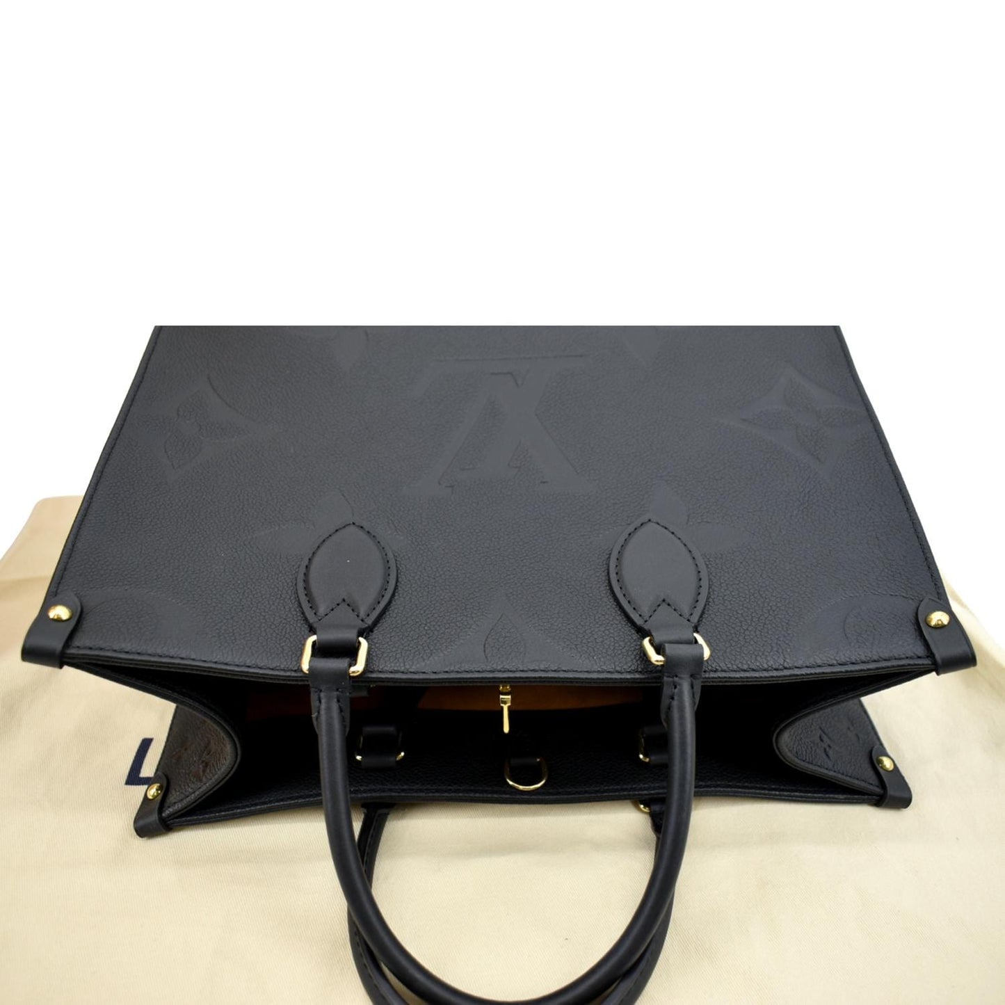 LOUIS VUITTON Onthego MM Giant Monogram Empreinte Leather Tote Shoulder Bag Black