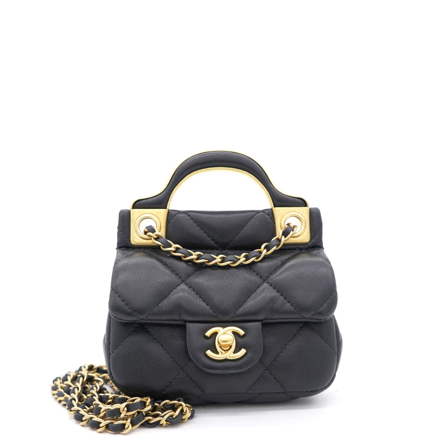 Chanel Black Lambskin Leather Flap with Handle Card Holder