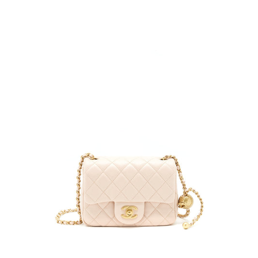 Chanel 22C Pearl Crush Mini Square Flap Bag Lambskin Light Pink GHW