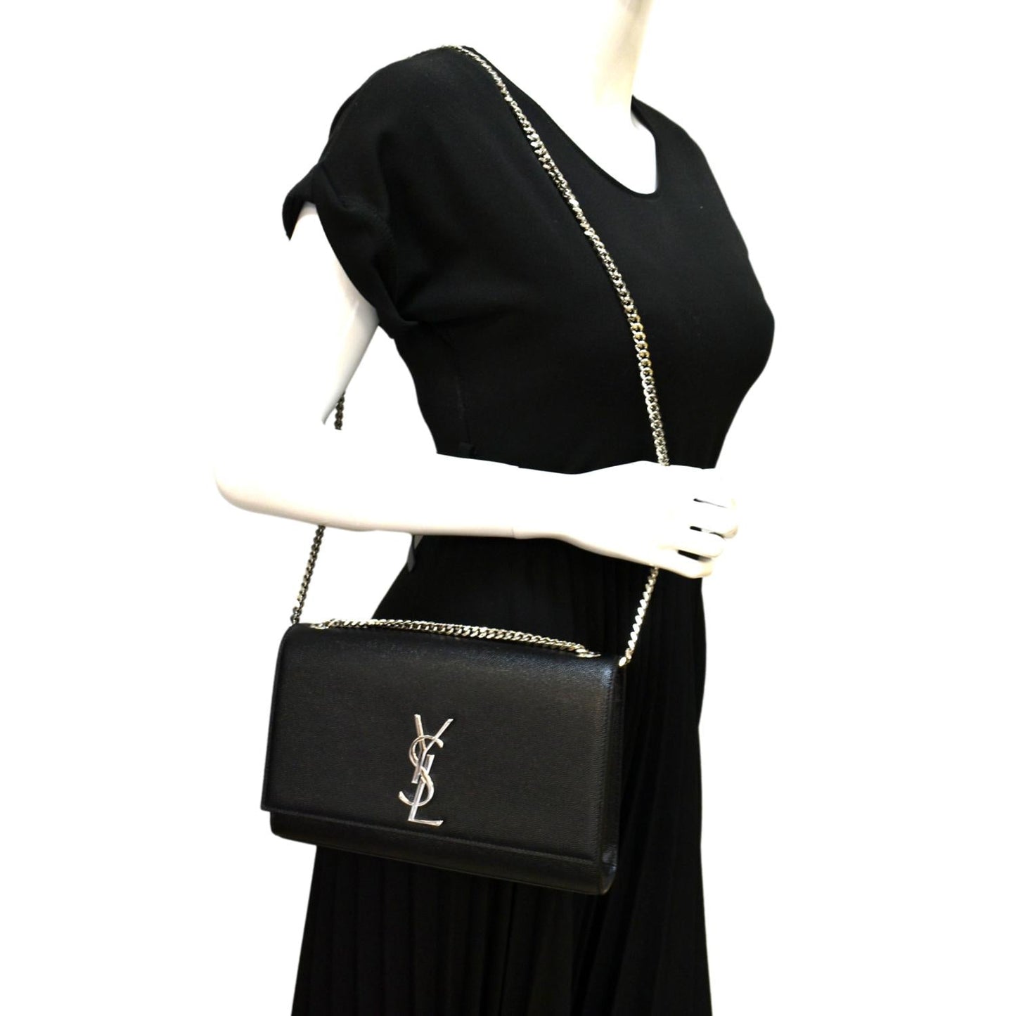 YVES SAINT LAURENT Kate Medium Grain De Poudre Leather Crossbody Bag Black