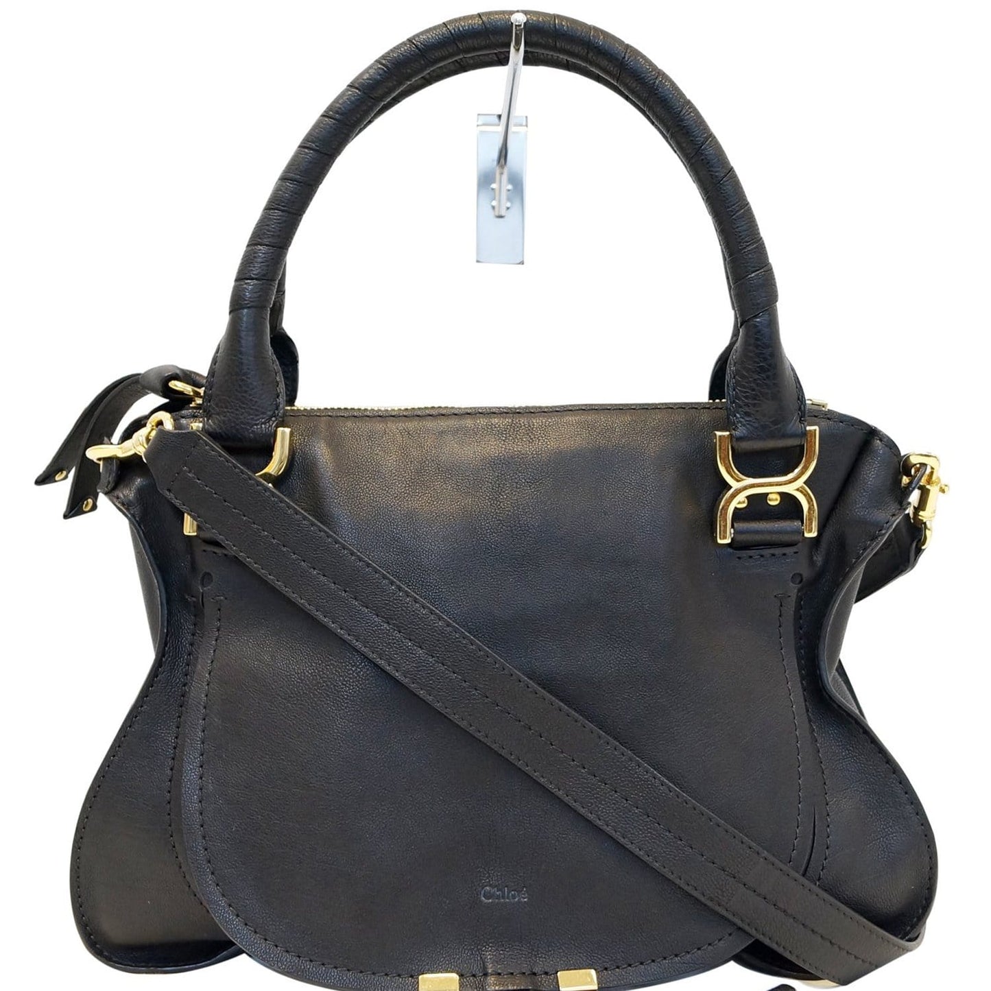 CHLOE Black Leather Marcie Large Shoulder Handbag