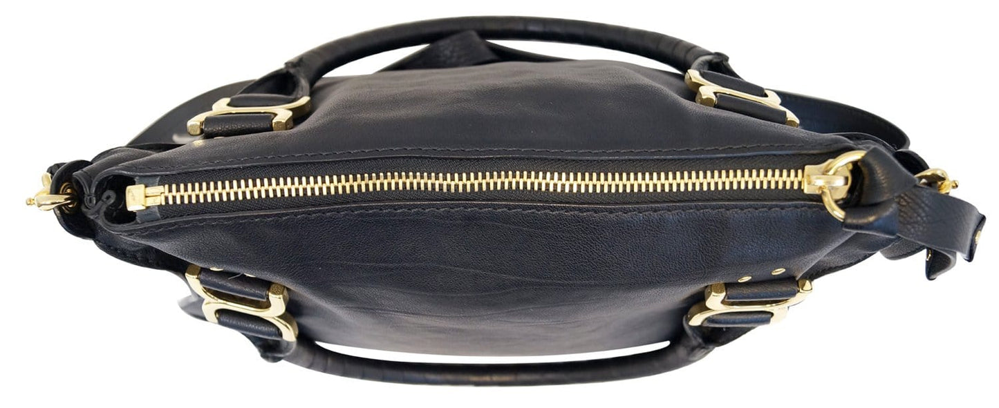 CHLOE Black Leather Marcie Large Shoulder Handbag